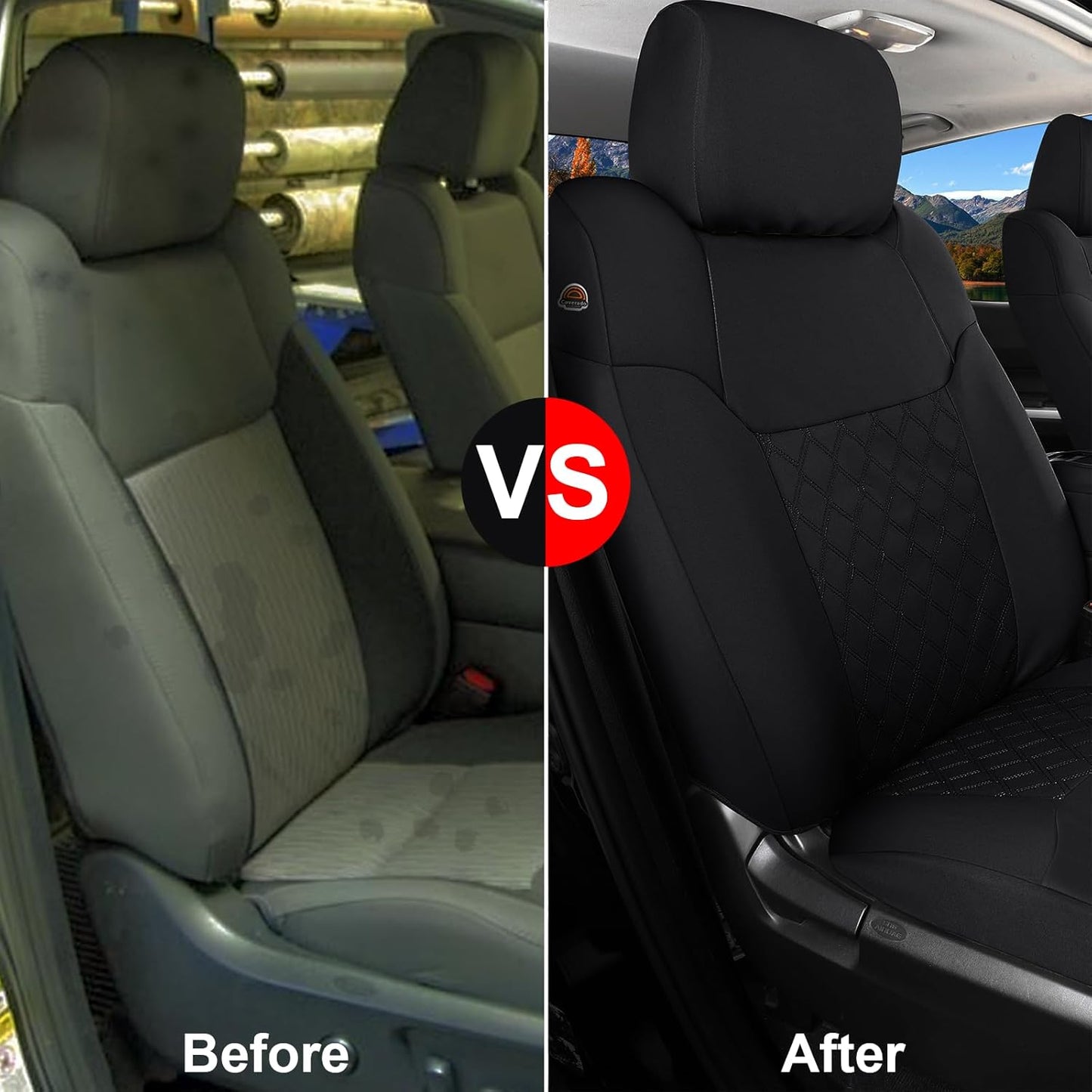 Coverado Tundra Car Seat Covers Front Pair, Waterproof Neoprene Seat Cover 2PCS for Truck, Pickup Custom Seat Cushion Protector Fit for 2014-2021 Toyota Tundra Crewmax/Double/Crew/Extended Cab, Black
