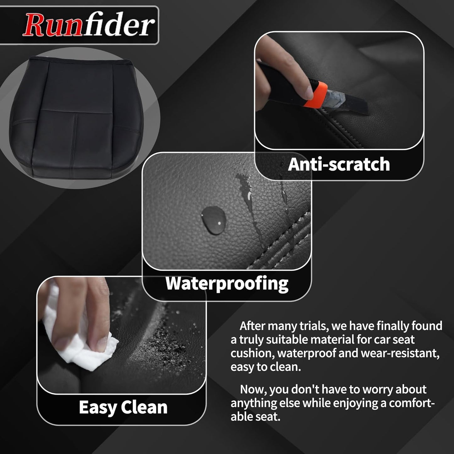 runfider Black Driver Side Bottom Replacement Leather Seat Cover Fit for Mercedes Benz GLK 250 GLK 350 2008 2009 2010 2011 2012 2013 2014 2015, BCZYT001