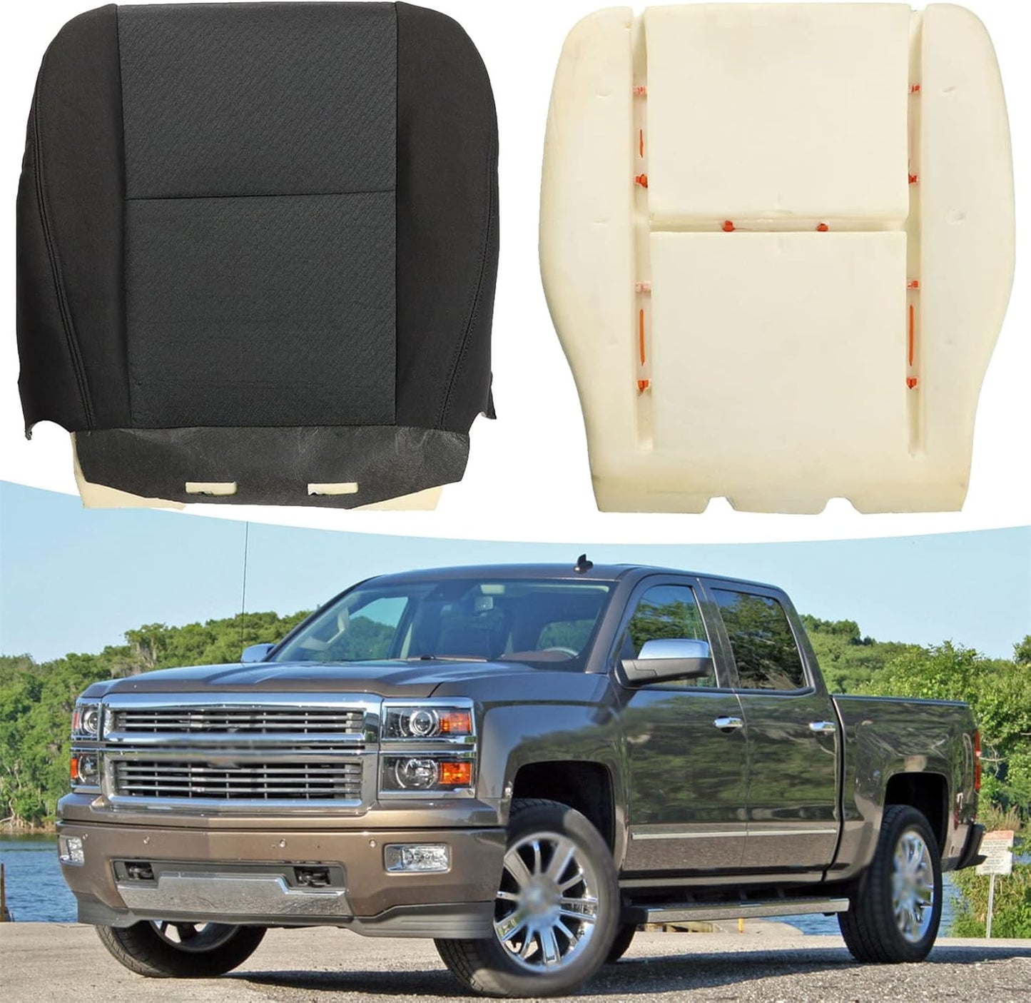 SEBLAFF Driver Side Bottom Cloth Seat Cover + Foam Cushion Replacement for Silverado 2007-2014 1500 2500HD 3500HD