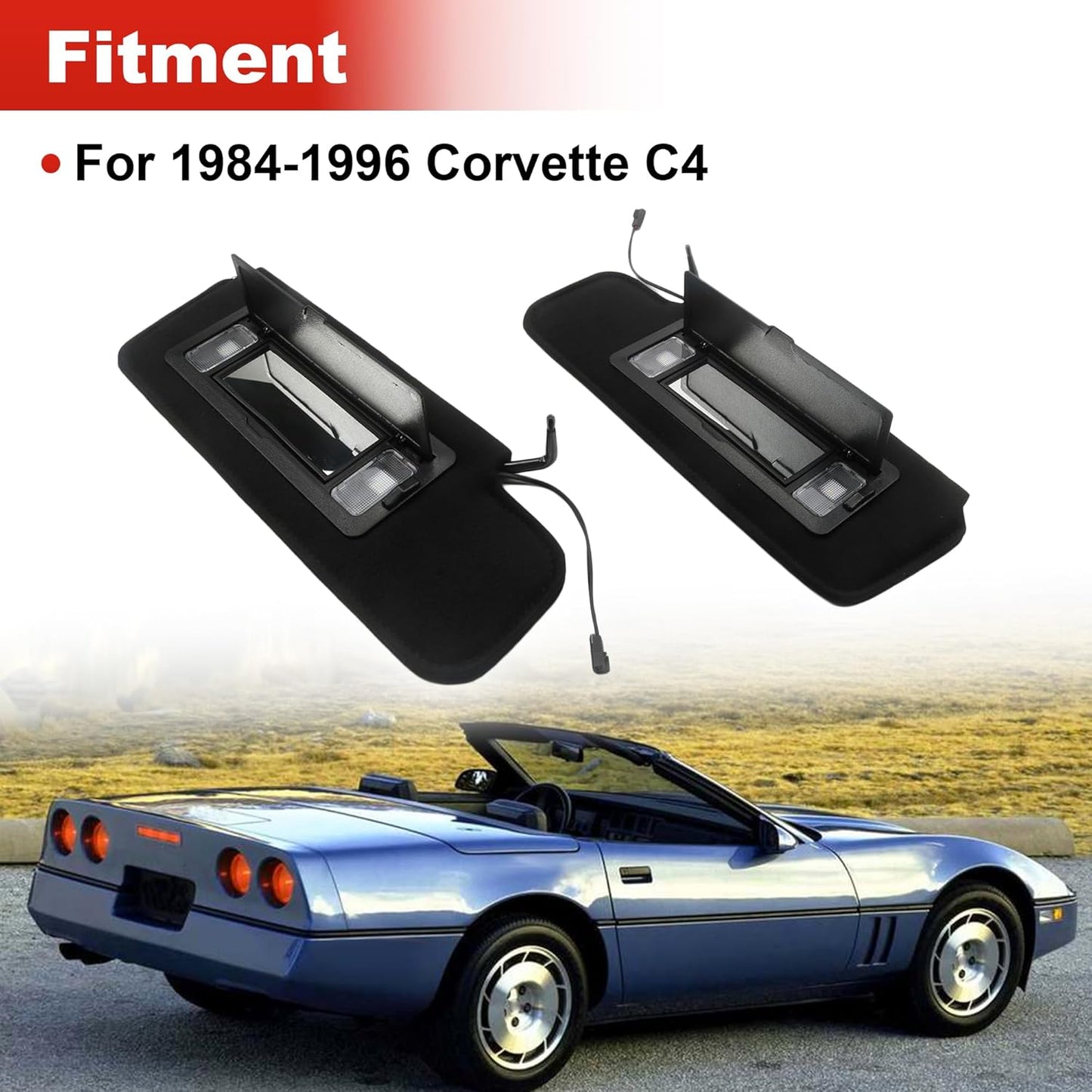 Sun Visors Sunshades W/Vanity Mirror & LED Light for 1984-1996 Corvette C4