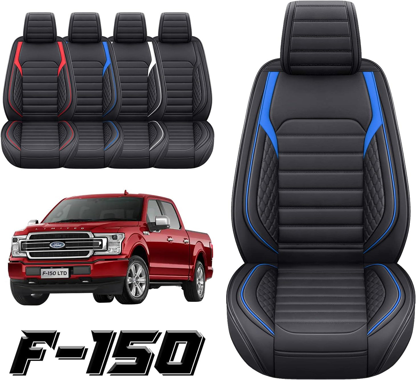 YIERTAI Seat Covers Compatible with Ford F150 for 2009-2023 2024 2025 F-150 2017-2025 F250 F350 F450 King Ranch Supercrew Crew Cab Limited Lariat Truck Leather TSWKM Style(2 PCS Front/Black-White)