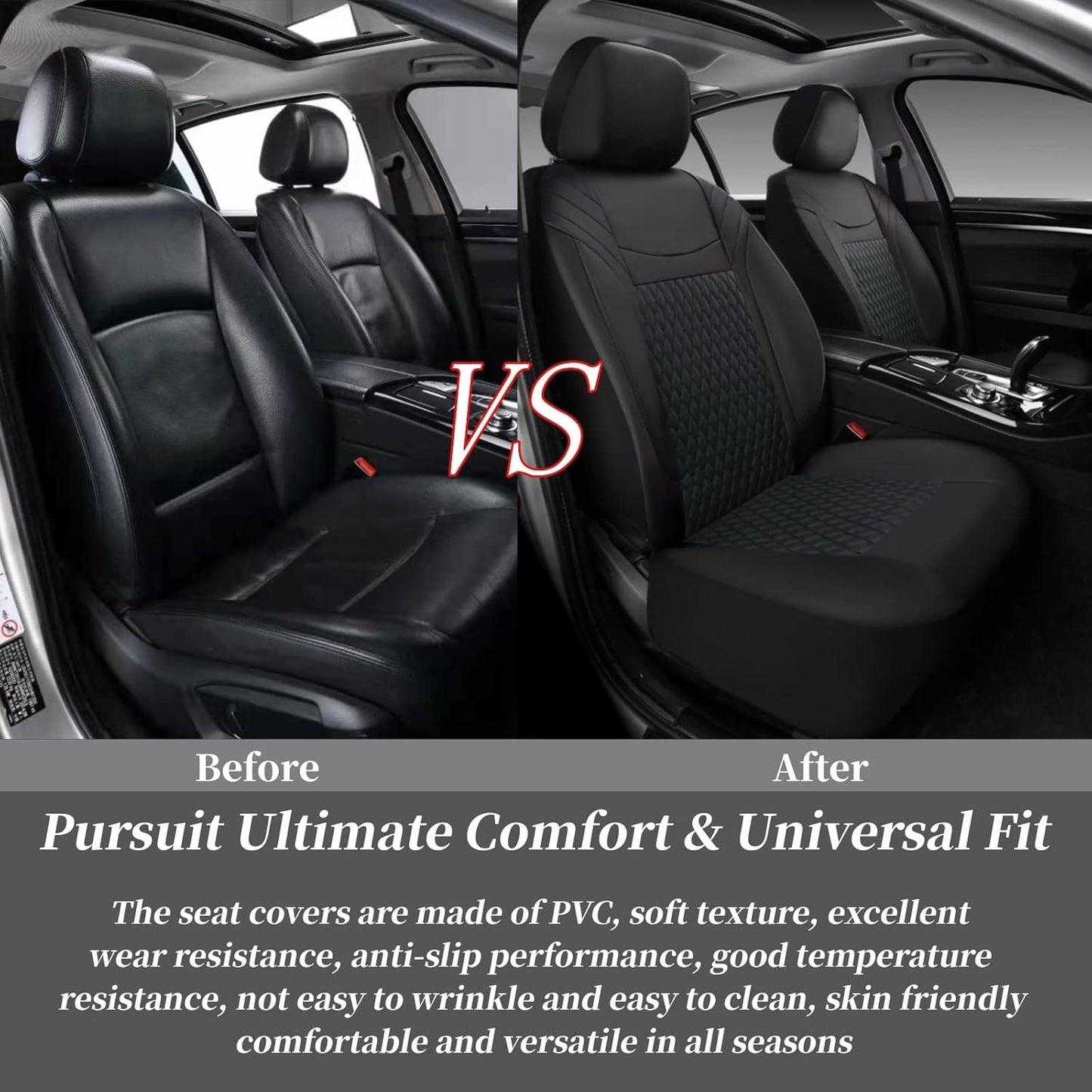 Coverado Car Seat Covers Full Set, 11 Pieces Universal Seat Covers for Cars, PVC Car Seat Cushions, Auto Car Seat Protectors for Front and Rear, Driver Seat Covers Fit for Most Vehicles Black