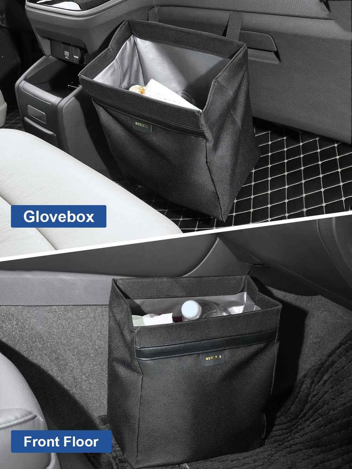 MEIDI Hanging Car Trash Bag, Leakproof Car Trash Can, Magnetic Car Garbage Organizer with Plastic Bags (2 Gallons-Black)