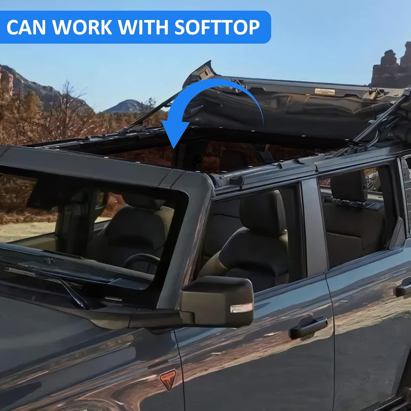 RERPRO Sunshade Compatible with 2021 2022 2023 2024 2025 New Ford Bronco 4 Door Sun Shade Bikini Top Roof Bimini Soft Mesh Net Exterior Accessories, Blocks UV Wind Noise, Black