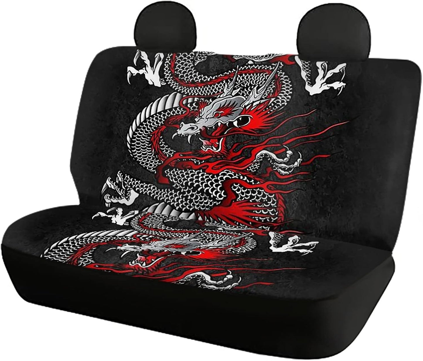 AFPANQZ Oriental Dragon Print Car Seat Covers Full Set for Back Seat Front Seats Universal Fit Most Cars SUVs Trucks Vans Comfortable Auto Seat Protection Full Set for Women Men Black Red