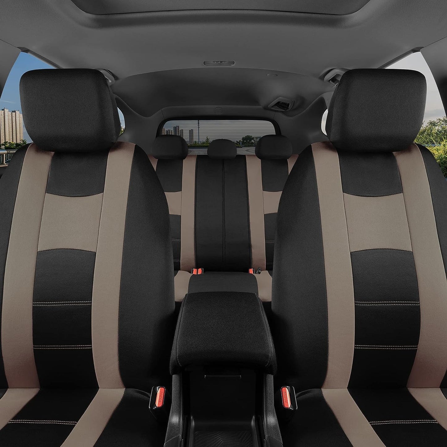 BDK carXS Seat Covers for Cars, Beige Two-Tone Car Seat Covers with Matching Back Seat Cover, Made to Fit Most Auto Truck Van SUV, Interior Car Accessories, Car Seat Cover Full Set