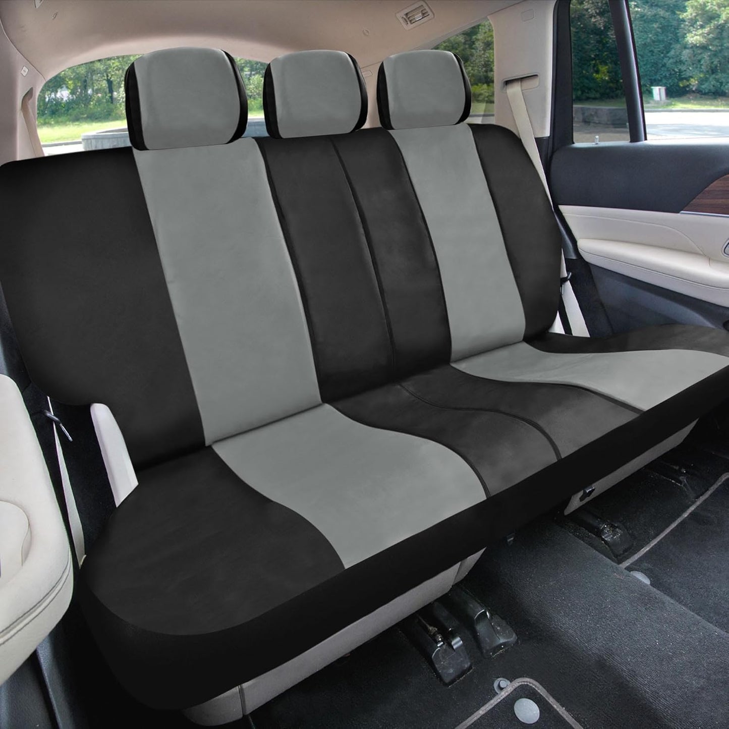 FH Group Racing PU Leather Seat Covers Airbag Compatible & Rear Split Gray