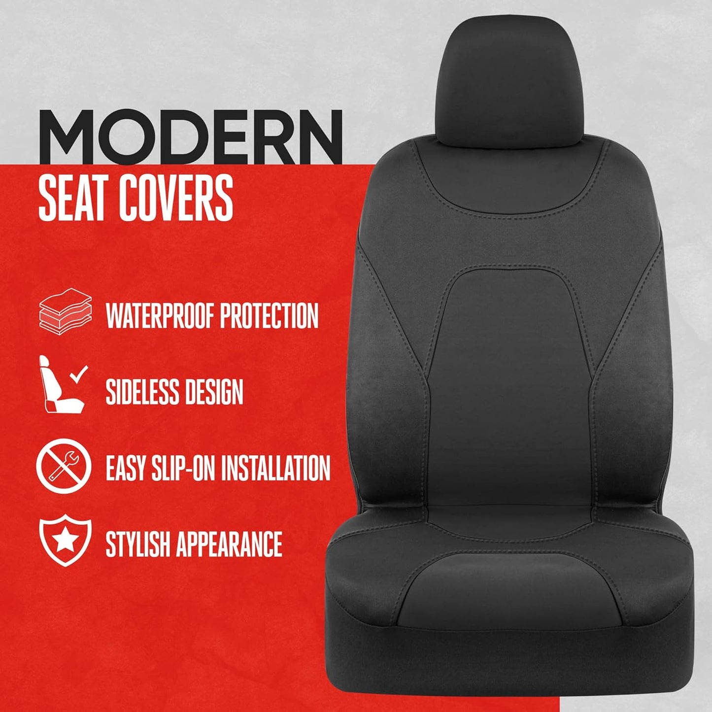 Motor Trend AquaShield Waterproof Front Seat Covers, Black Seat Covers for Cars – Padded Neoprene Front Car Seat Cover, SUV Seat Covers Protector - Car Interior Cover for Auto Truck & Van