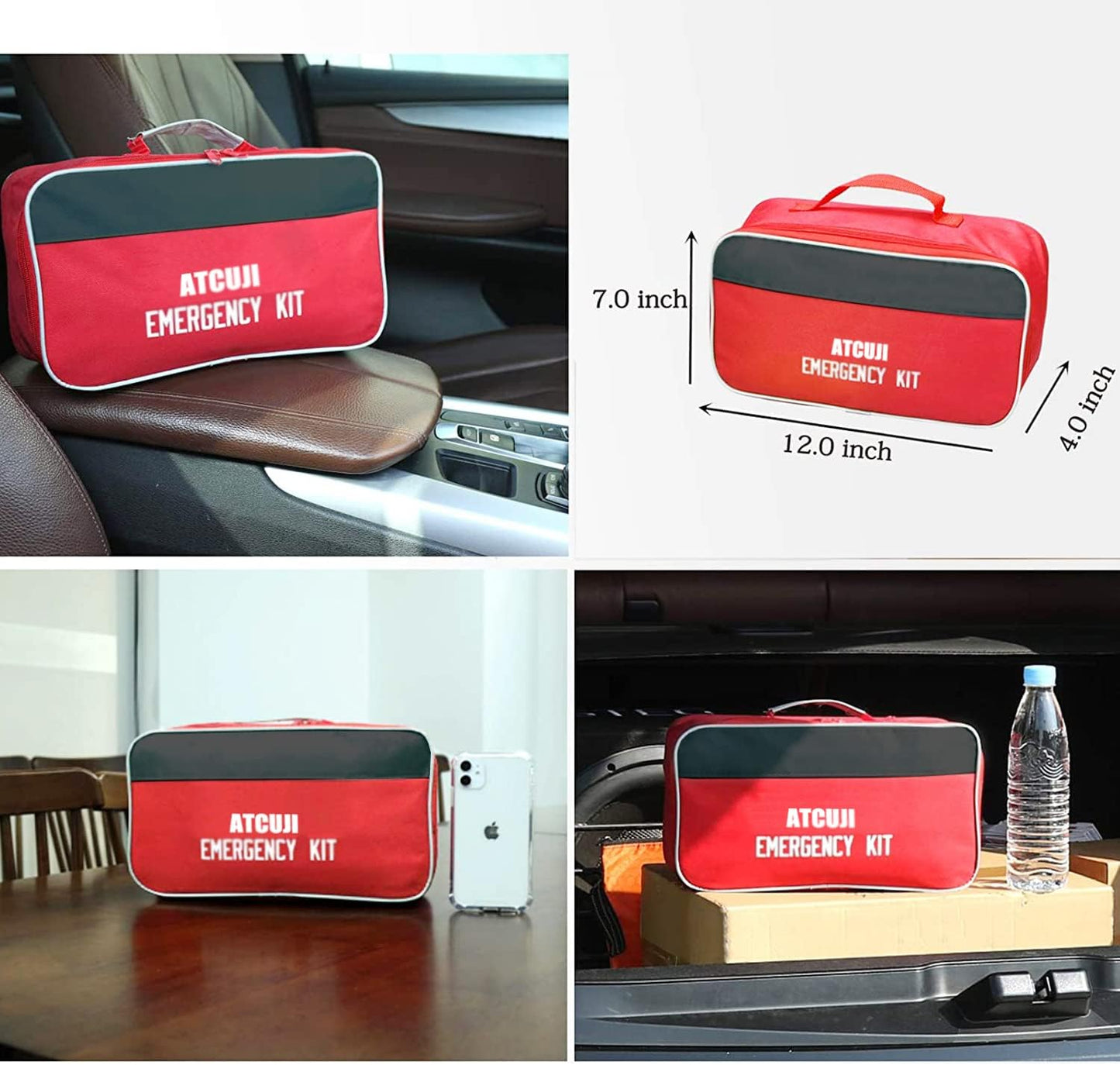 Atcuji Auto Emergency Kit Set - Vehicle Roadside Assistance - Jumper Cables, Tow Rope, Safety Hammer & More - Compact Car Tool Bag - Multi-Purpose Emergency Pack