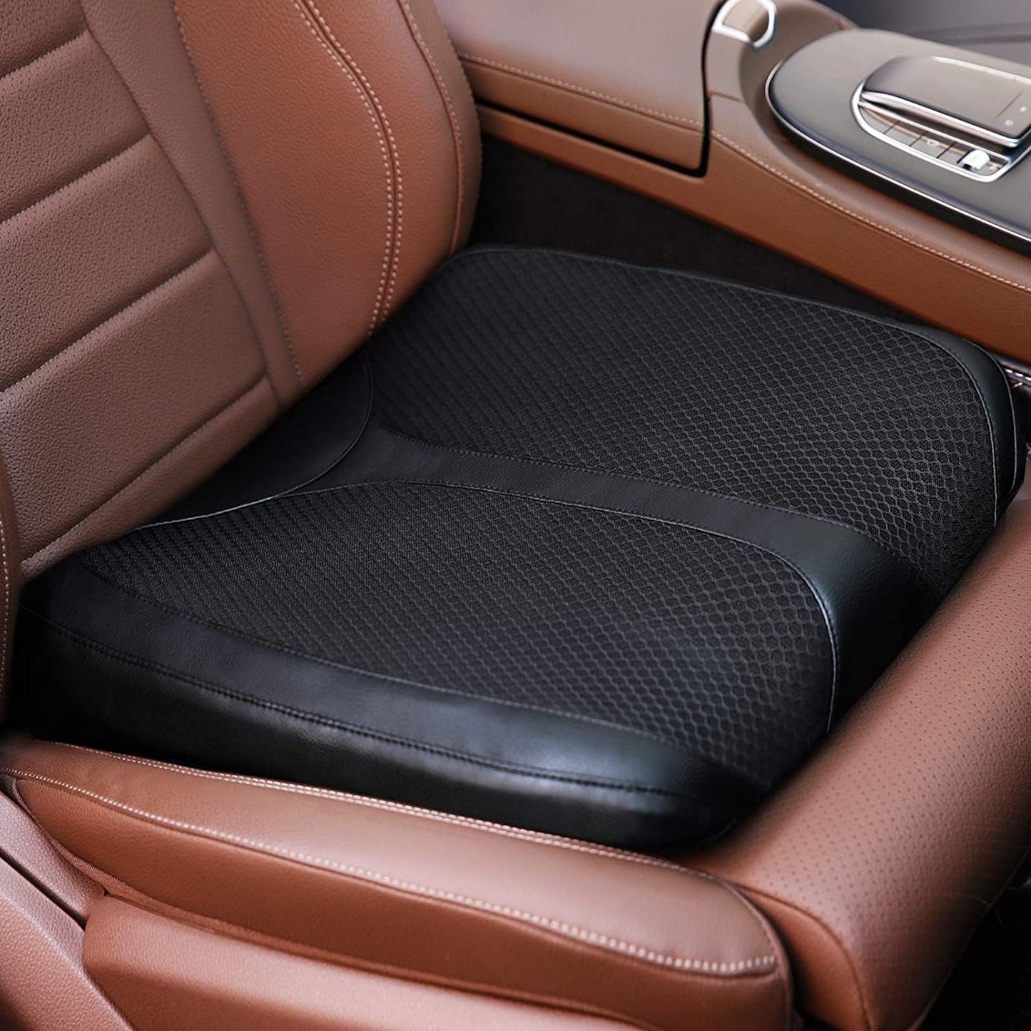 QYILAY Leather Car Memory Foam Heightening Seat Cushion for Short People Driving,Hip(Coccyx/Tailbone) and Lower Back Pain Relief Butt Pillows,for Truck,SUV,Office Chair,Wheelchair,etc. (Blue