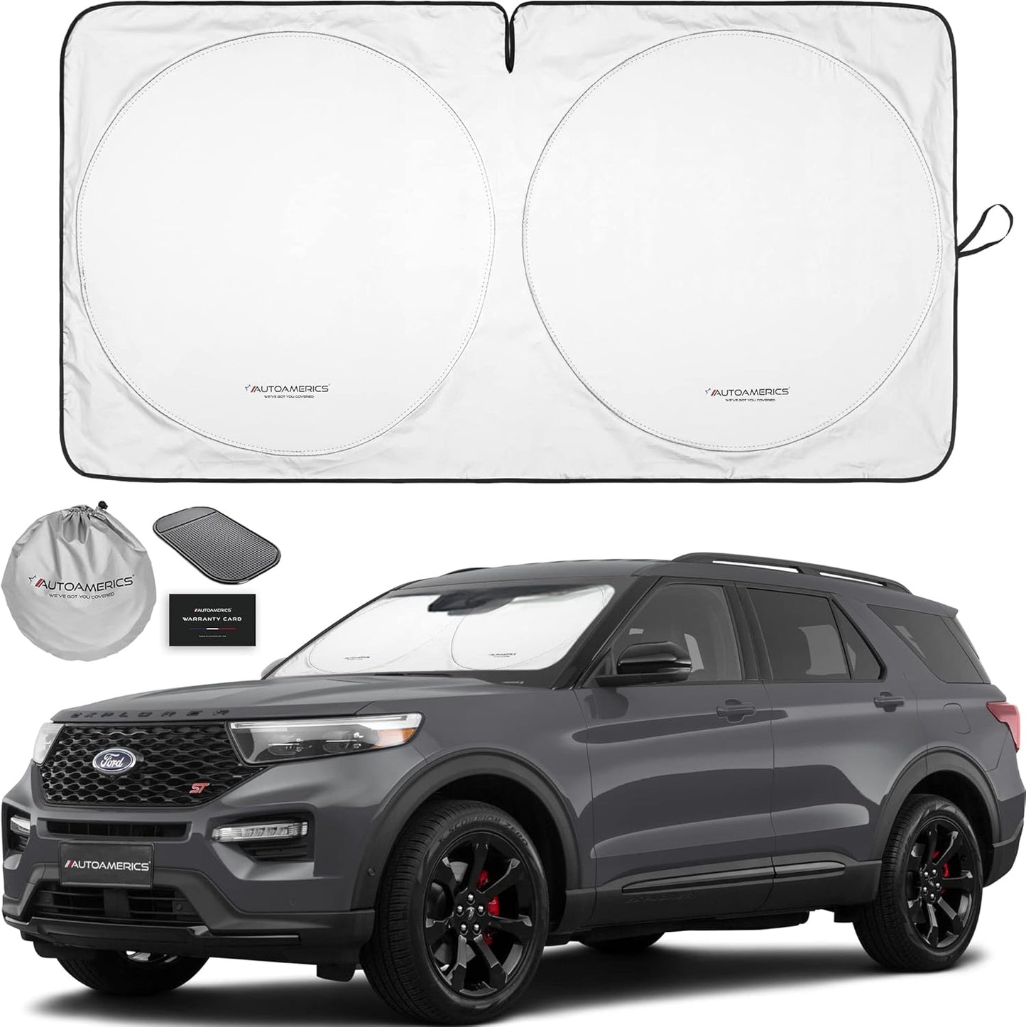 Autoamerics 1-Piece Windshield Sun Shade Standard Silver Foldable Car Front Window Sunshade for Most Cars SUV Truck - Heat Blocker Visor Protector Blocks Max UV Rays and Keeps Your Vehicle Cool Large