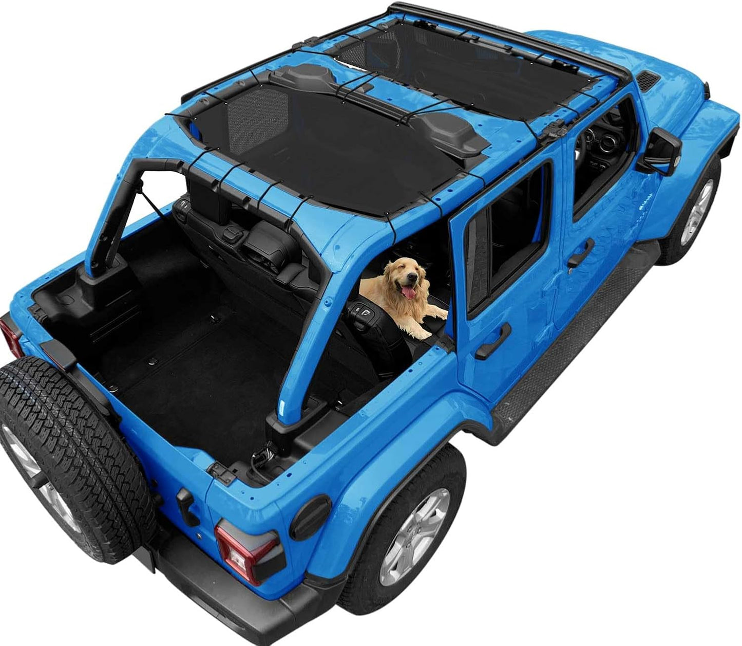 Coverspec JT Top Sun Shade Roof Compatible with Jeep Gladiator JT (2018-2023) 4 Door Jeep Sunshade Top Sunroof Bikini Cover- Blocks UV, Wind, Noise - Black Mesh for Full Length