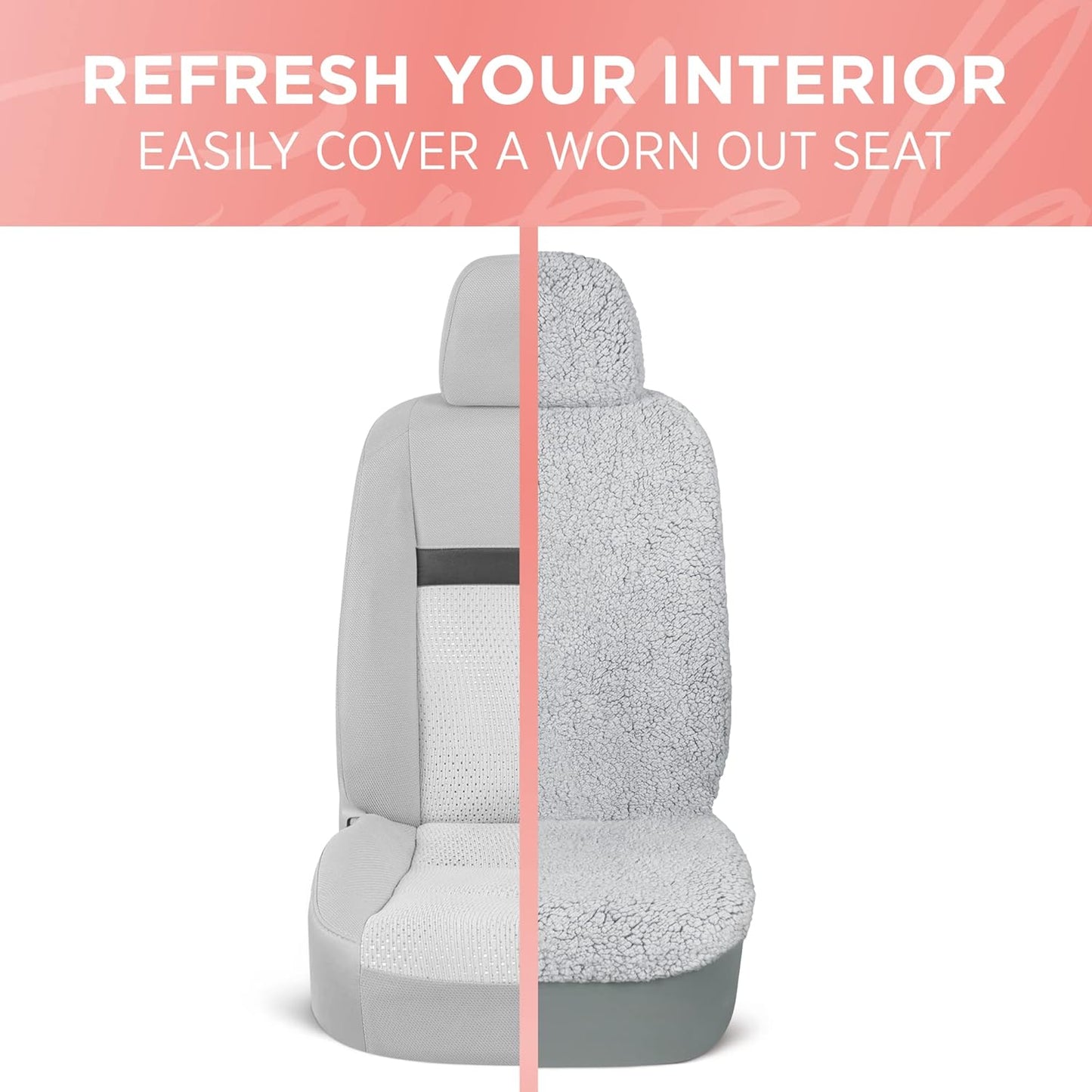 Carbella Plush Sherpa Fleece, 2 Pack Gray Seat Cover for Cars with Soft Cushioned Touch, Cute Automotive Interior Protector for Trucks Van SUV