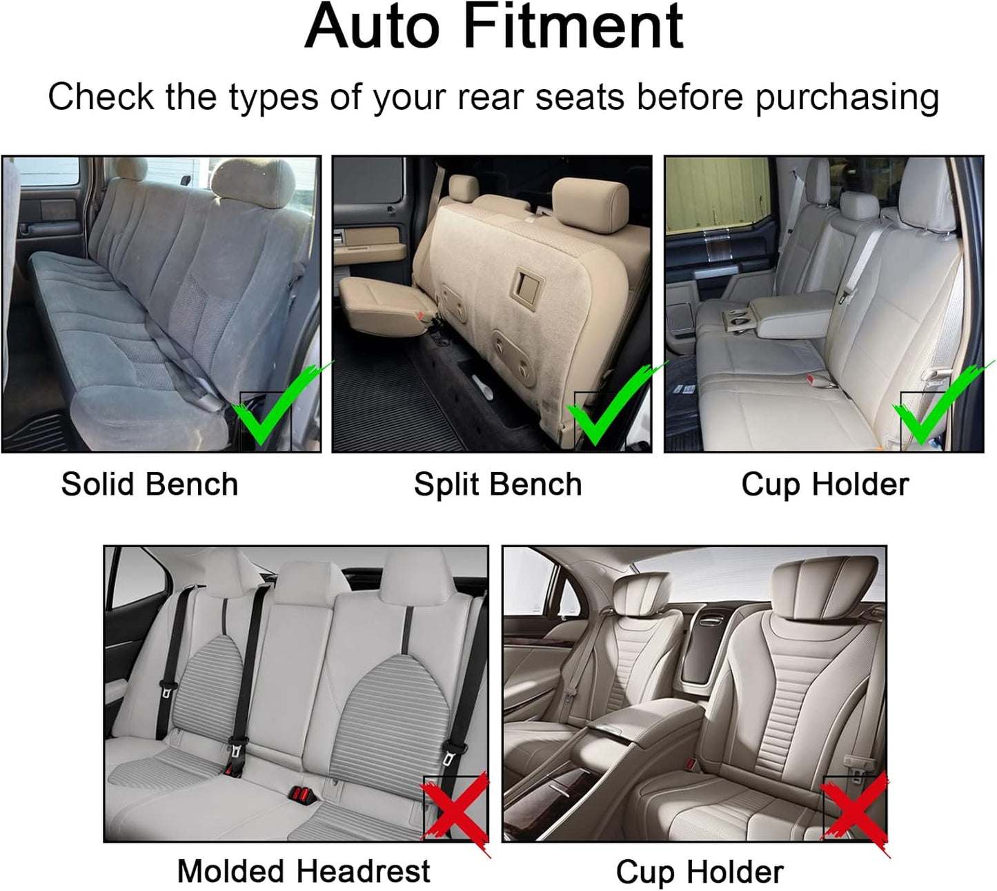 Coverado Back Seat Covers, Waterproof Nappa Leather Auto Rear Seat Cushions Protective Car Accessories, 3-Pieces -Adjusted Universal Fit for Most Sedans SUV Pick-up Truck, Beige