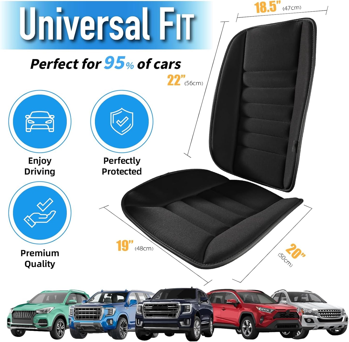 Car Seat Cushion with Lumbar Support Pillow: Front Back Cushion & Seat Cushion Full Set, Comfy Memory Foam Driving Cushion for Back-Sciatica Pain Relief, Seat Pad Suitable for Car, Truck, SUV - Black