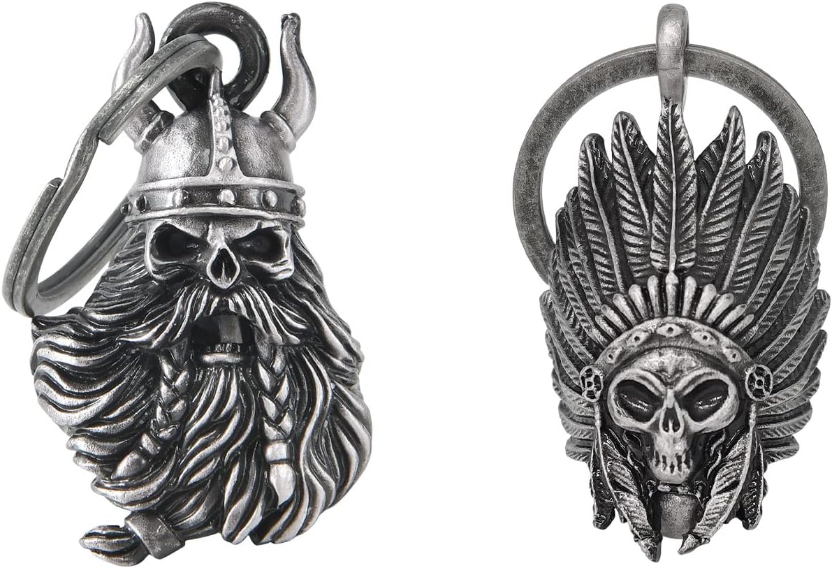 【2Pack】Motorcycle Bells for Biker Good Luck Guardian Riding Bells with Hanger Motorcycle Accessory or Keychain for Luck, Grim Reaper*2, Medium