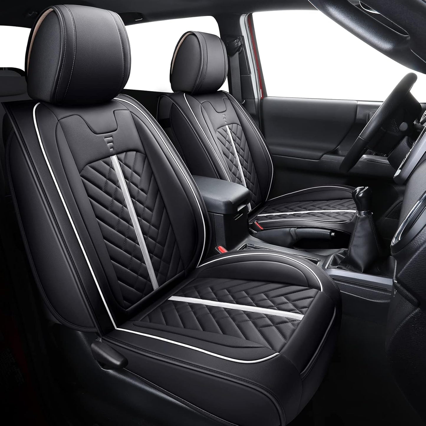 Tomatoman Toyota Tacoma Seat Covers Compatible with 2005-2025 TRD Sr5 V6 Offroad Limited Access Double Cab Truck Waterproof Leather Front Car Cushions(2 PCS Front Set/Black)