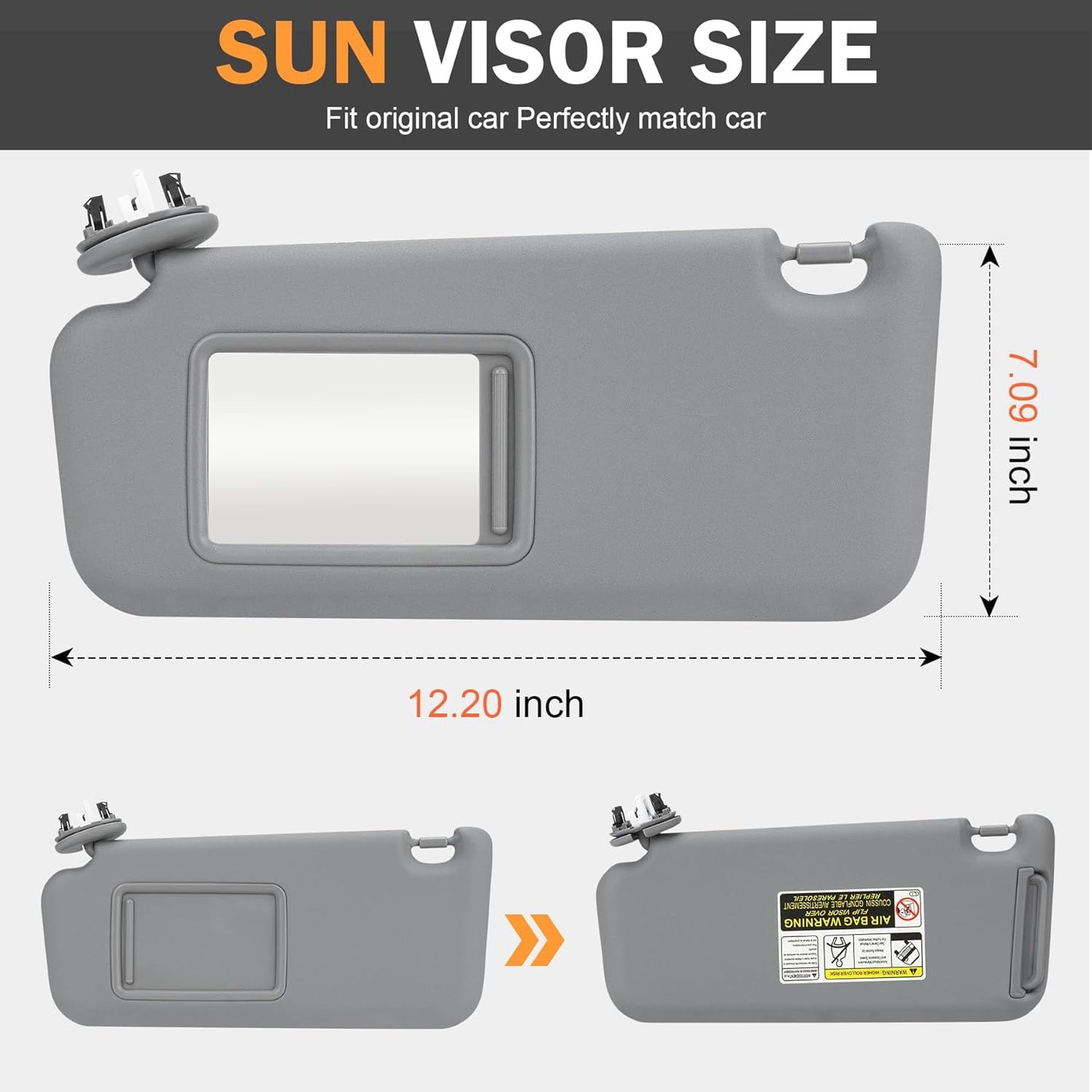 TadaMark Left Driver & Right Passenger Side Sun Visor Fit for Toyota RAV4 2006 2007 2008 2009 2010 2011 2012 2013 Gray with Light Replace # ‎74320-42501-B2 74310-42452-B2 (1 Pair)