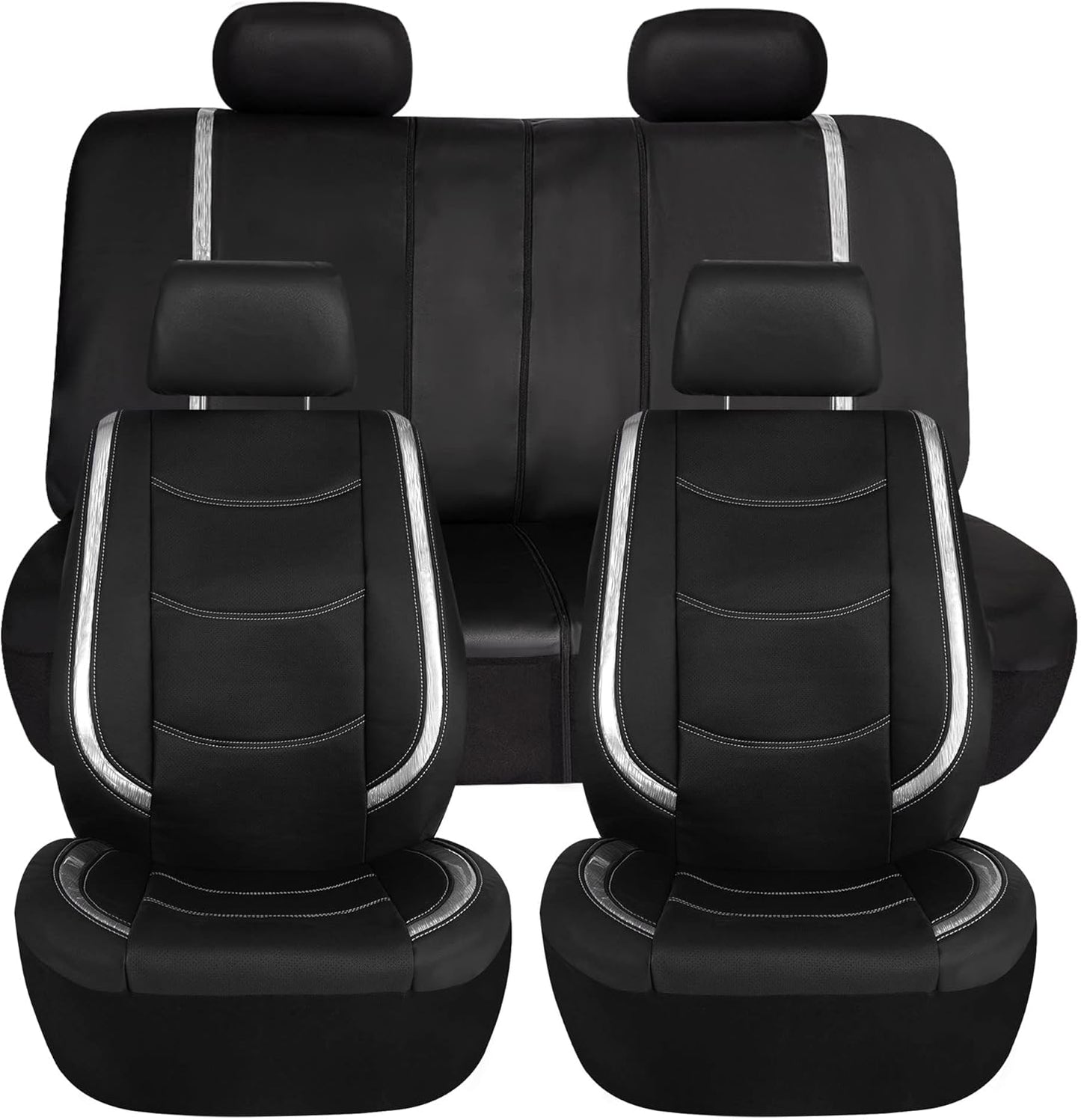 FH Group Full Set Faux Leather Car Seat Covers - Universal Fit, Low Back Front Seat Covers, Airbag Compatible, Split Bench Rear, Seat Cover for SUV, Sedan, White