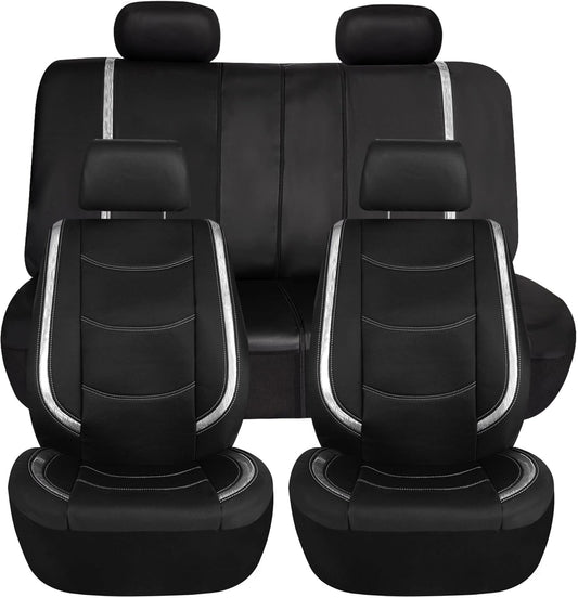 FH Group Full Set Faux Leather Car Seat Covers - Universal Fit, Low Back Front Seat Covers, Airbag Compatible, Split Bench Rear, Seat Cover for SUV, Sedan, White