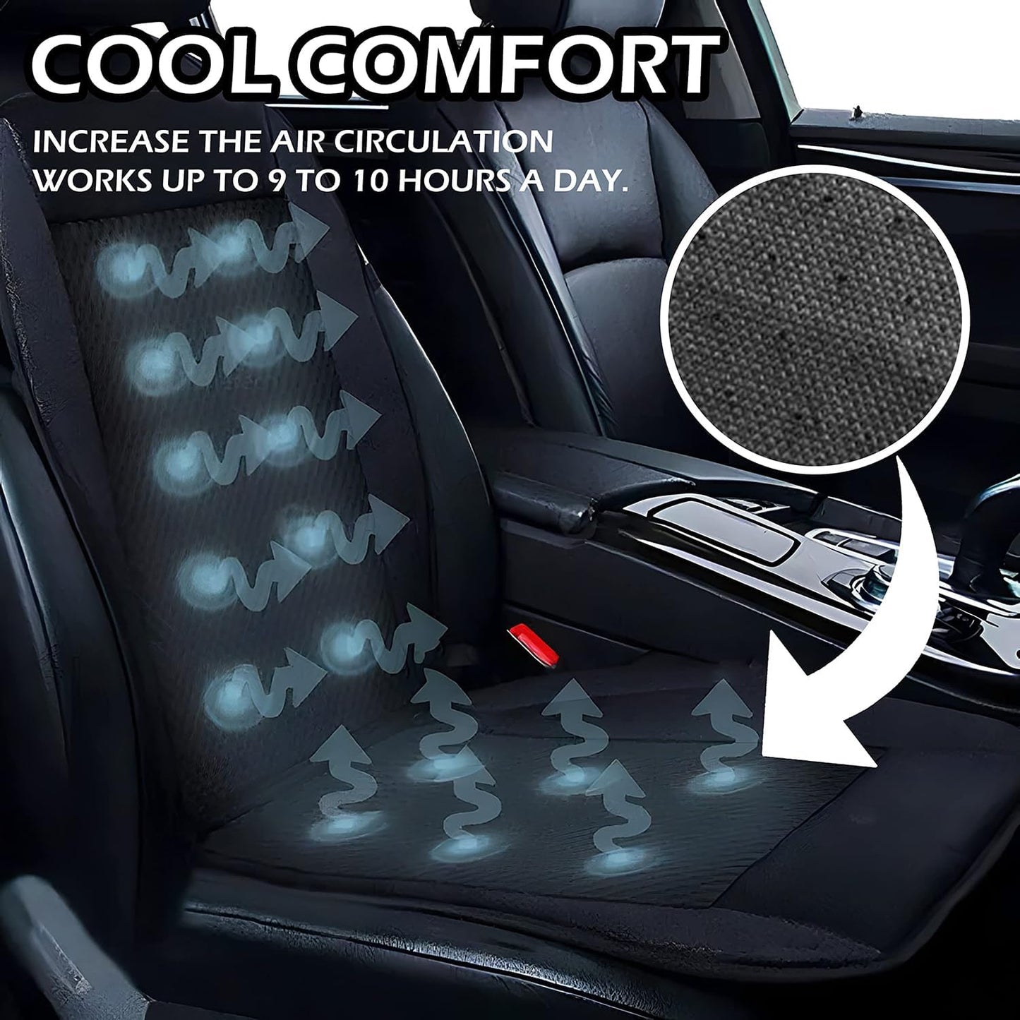 ZONETECH Cooling Car Seat Cover, Black Automotive Adjustable Temperature Comfortable Cooling Car Seat Cushion (1 Pack)