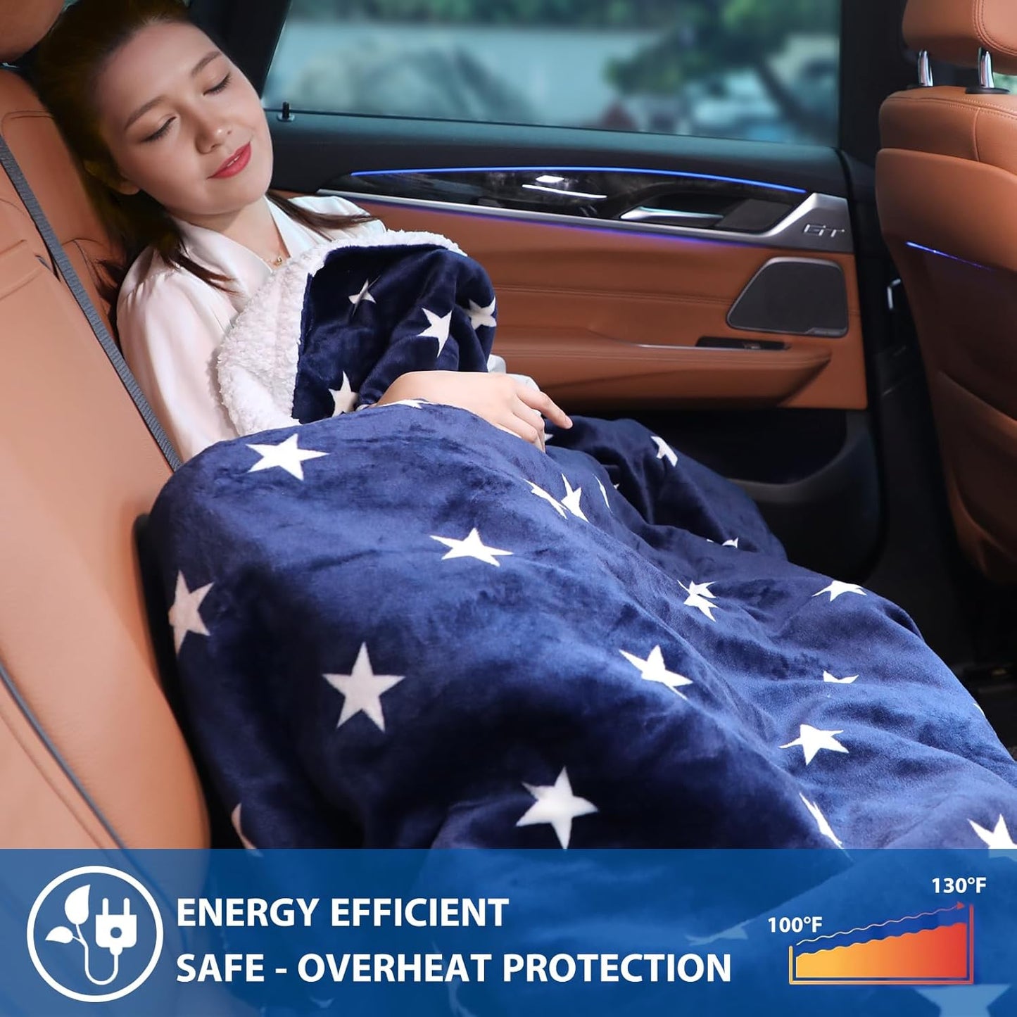 Klaggie Car Heated Blanket - 12-Volt Portable Blanket for Car, Truck, SUV, RV - Soft Flannel and Sherpa - Travel Size 59" x 43"