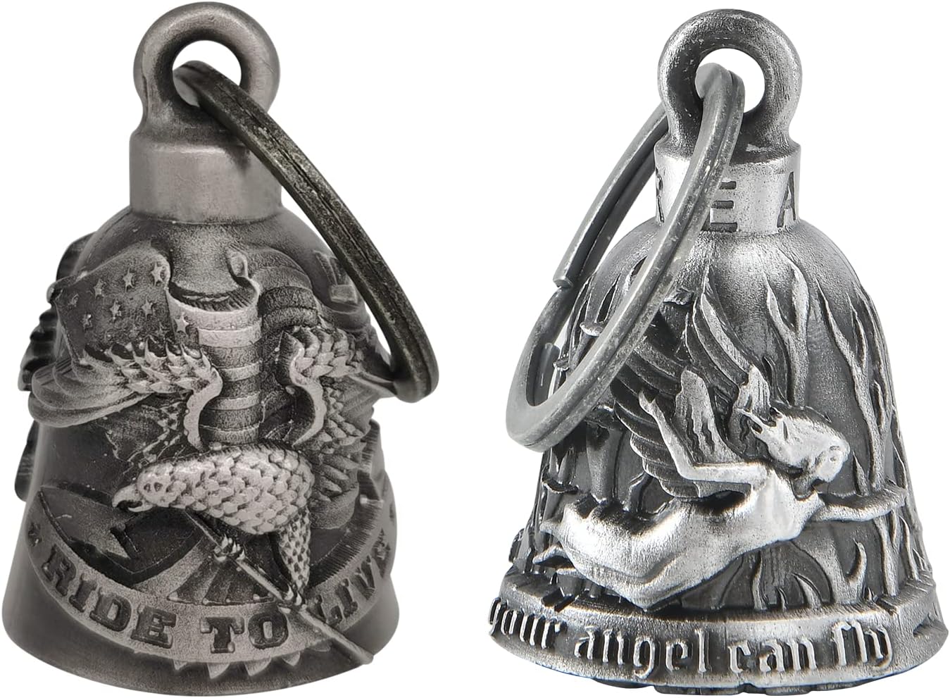 【2Pack】Motorcycle Bells for Biker Good Luck Guardian Riding Bells with Hanger Motorcycle Accessory or Keychain for Luck, Grim Reaper*2, Medium
