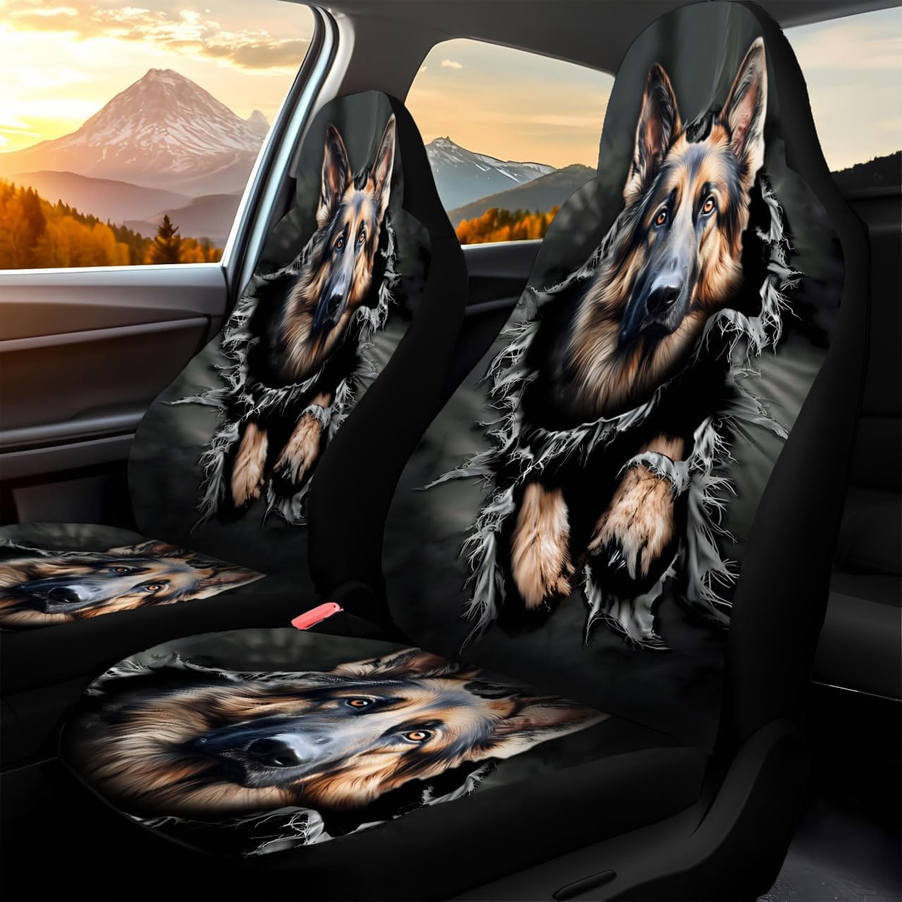 GENANY Cool Gray Wolf Howling Pattern 2 Front Car Seat Covers for Car Truck Sedan SUV, Durable Automotive Seat Covers, Breathable Bucket Seat Covers, Protective Interior Accessory