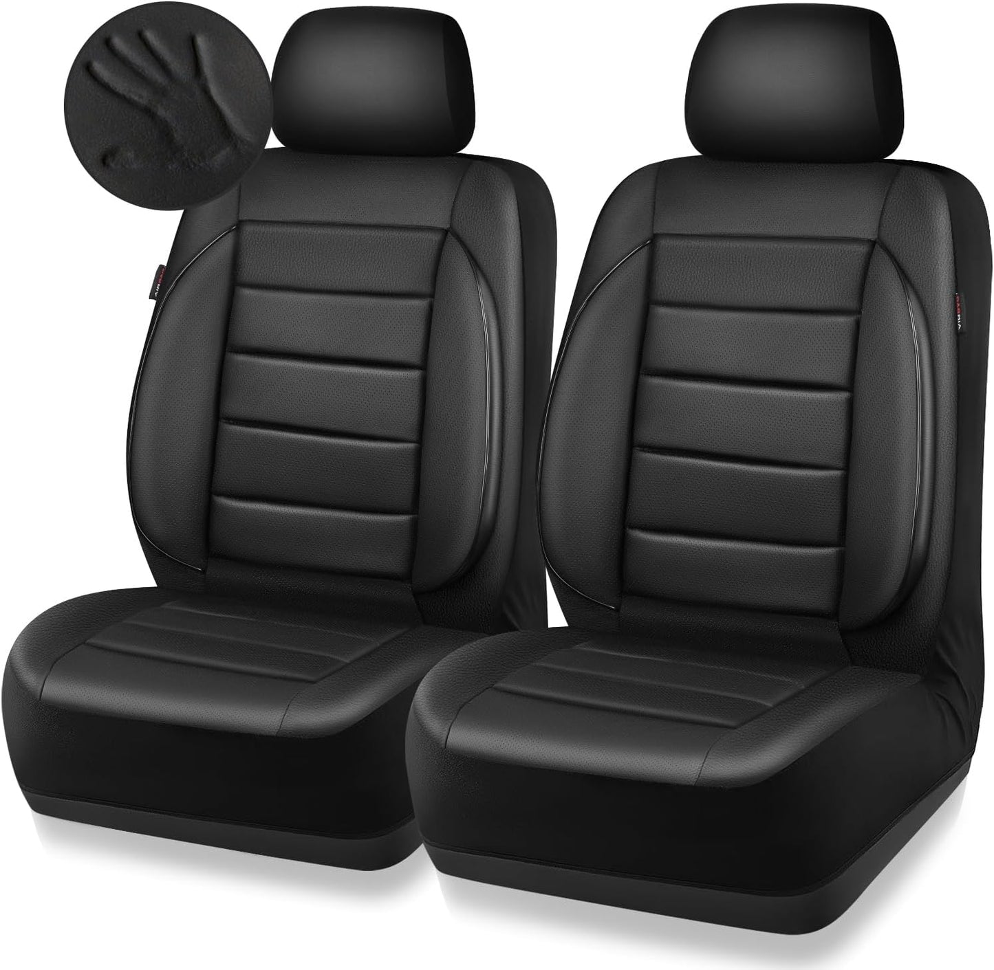 CAR PASS Leather Seat Covers Full Set Universal Water Resistant 3D Foam Back Support, Luxury Comfort Automotive 5 Seat Covers All Season Fit for SUV,Sedan,Van, Airbag Compatible Elegance(Black)