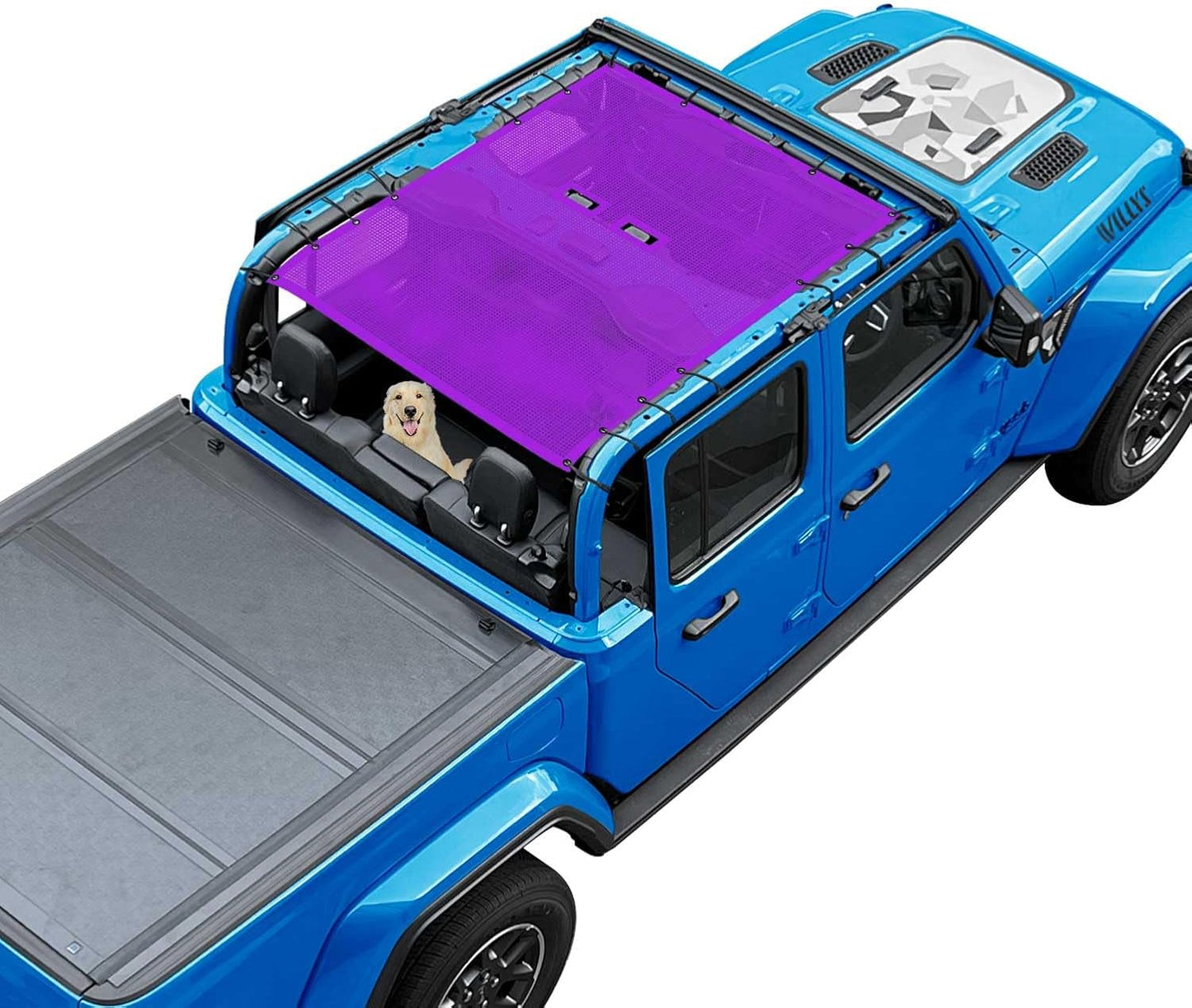 Coverspec JT Top Sun Shade Roof Compatible with Jeep Gladiator JT (2018-2023) 4 Door Jeep Sunshade Top Sunroof Bikini Cover- Blocks UV, Wind, Noise - Black Mesh for Full Length
