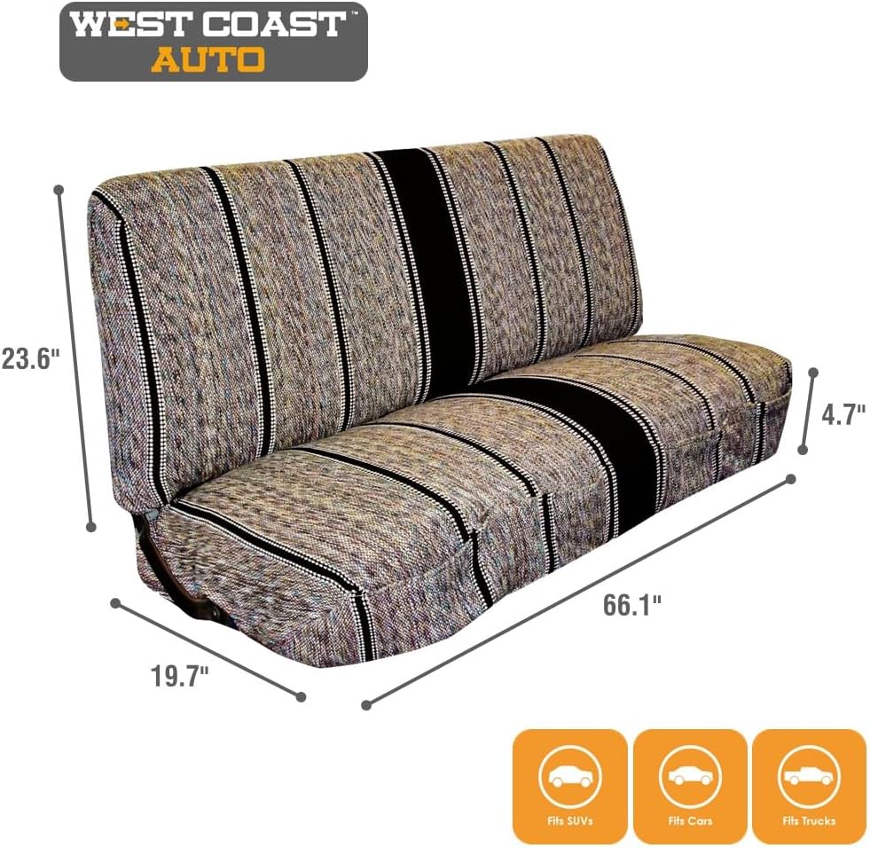 West Coast Auto Universal Baja Saddle Blanket Bench Full Size Seat Cover Fits Ford, Chevrolet, Dodge, and Full Size Pickup Trucks (Black)