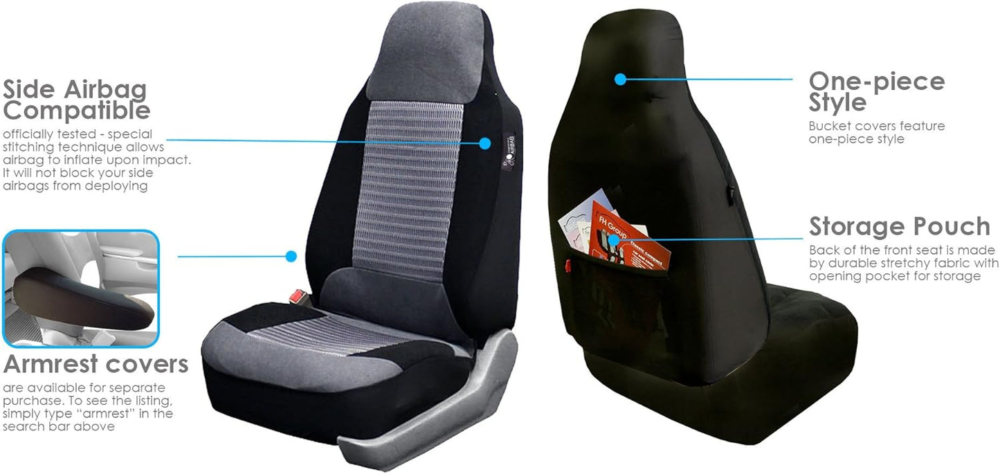 FH Group Fabric Pair Bucket Seat Covers Airbag Ready Gray Color
