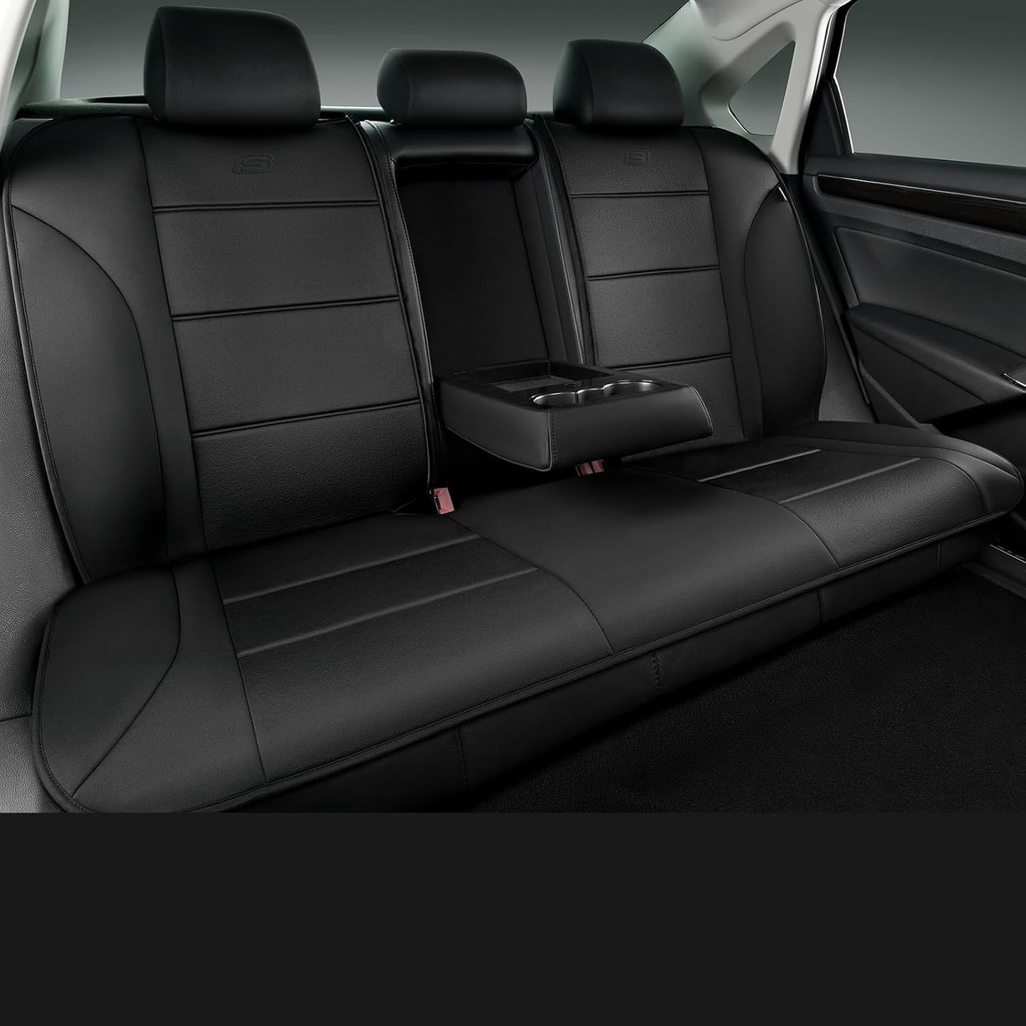 Skechers™ Memory Foam Car Seat Covers, Premium Lycra Seat Covers with Thick Memory Foam, Black Rear Seat Covers, Automotive Comfort and Protection for Most Cars, Van,Trucks, SUVs(All Black)