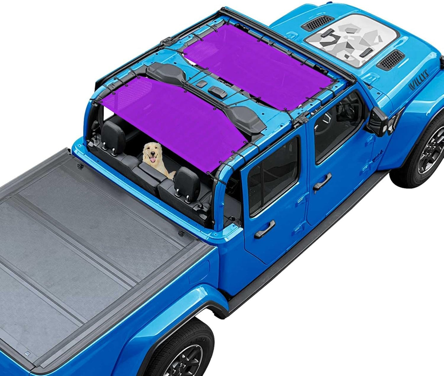 Coverspec JT Top Sun Shade Roof Compatible with Jeep Gladiator JT (2018-2023) 4 Door Jeep Sunshade Top Sunroof Bikini Cover- Blocks UV, Wind, Noise - Black Mesh for Full Length