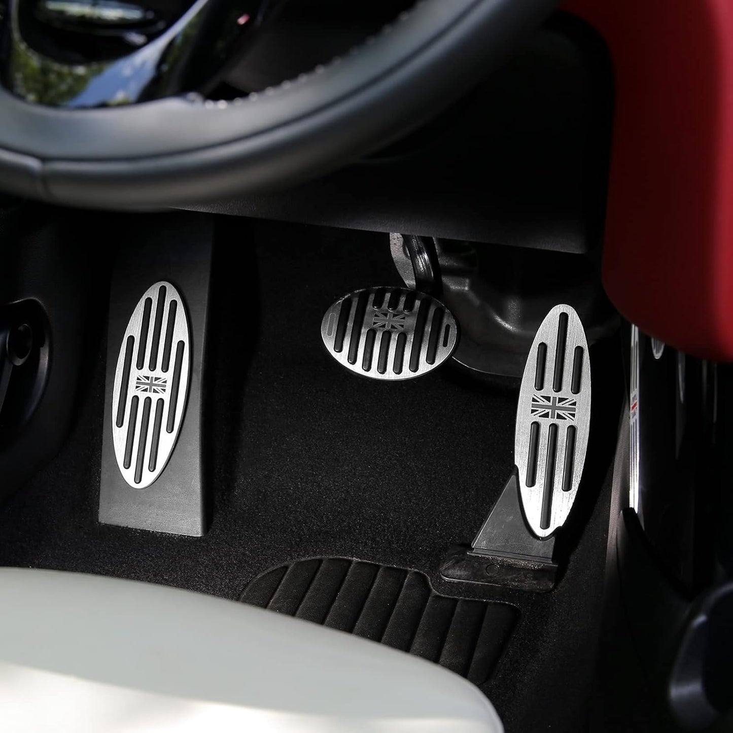 WEYWU 3pcs for Mini Cooper Car Interior Accessories Aluminum Auto Foot Pedal Covers Brake Accelarator Rest Pedal Pads for 2/4 Doors Countryman Clubman Convertible Paceman -Gray Flag