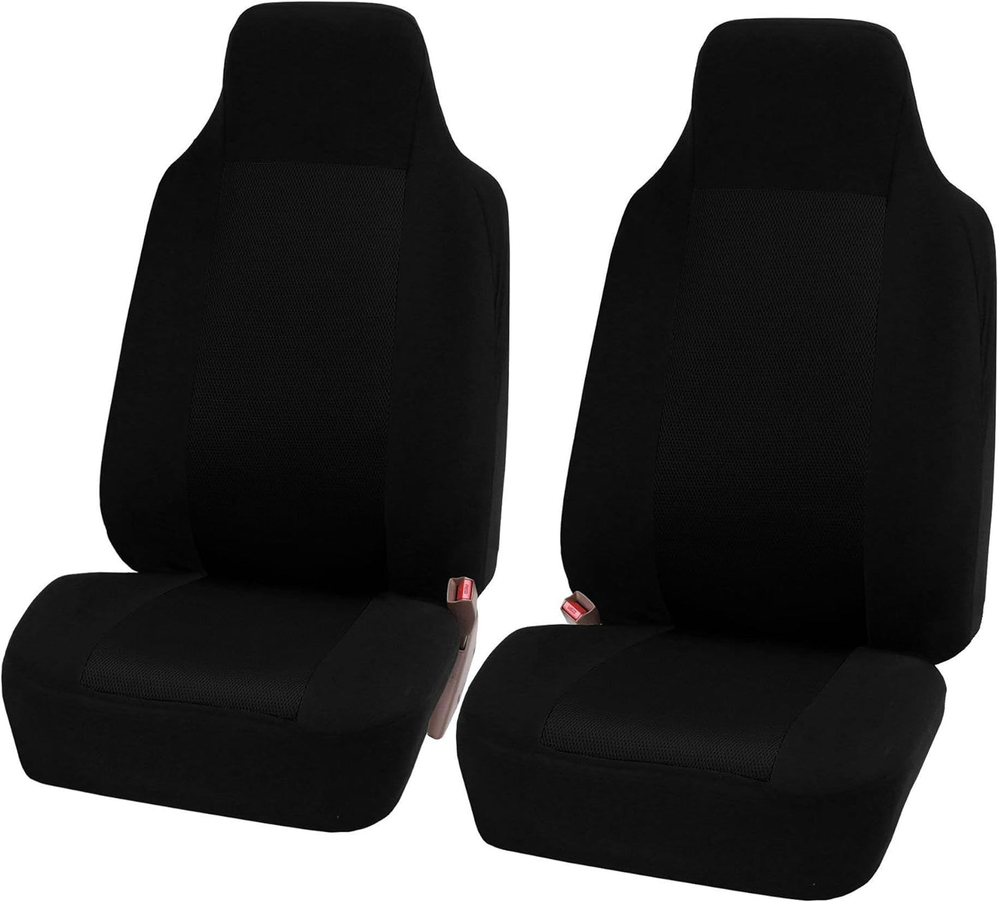 FH Group Fabric Fish Net Stitching Seat Covers W. 2 Rear Headrests and Solid Bench