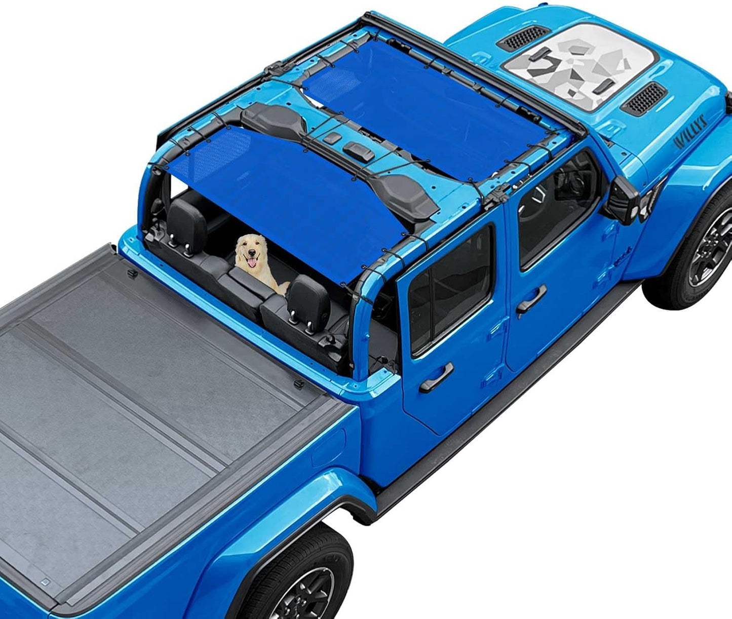 Coverspec JT Top Sun Shade Roof Compatible with Jeep Gladiator JT (2018-2023) 4 Door Jeep Sunshade Top Sunroof Bikini Cover- Blocks UV, Wind, Noise - Black Mesh for Full Length