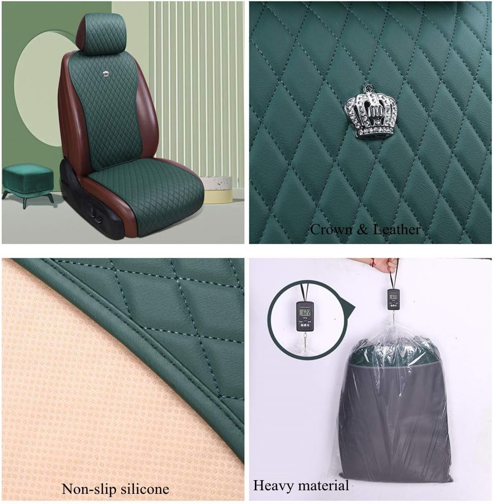 Red Rain Universal Seat Covers for Cars Leather Seat Cover with Crown Army Green Seat Covers 2/3 Covered 11PCS Fit Car/Auto/SUV (A-Army Green)