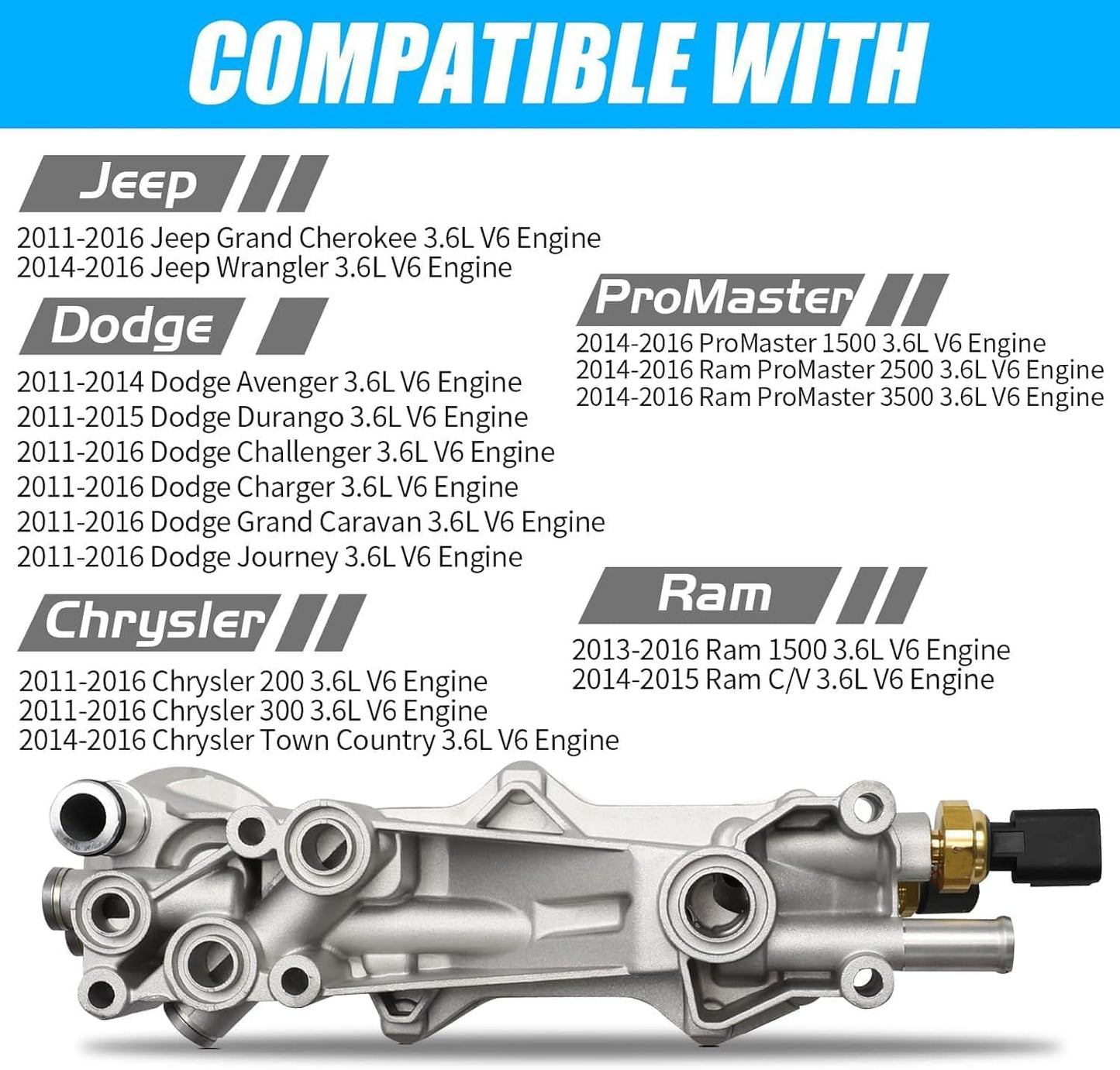 926-876 Upgraded Aluminum Engine Oil Cooler Filter Housing 5184294AE 926-959 Compatible with Dodge Journey Charger 3.6L Ram Chrysler Cherokee Challenger 2011-2016