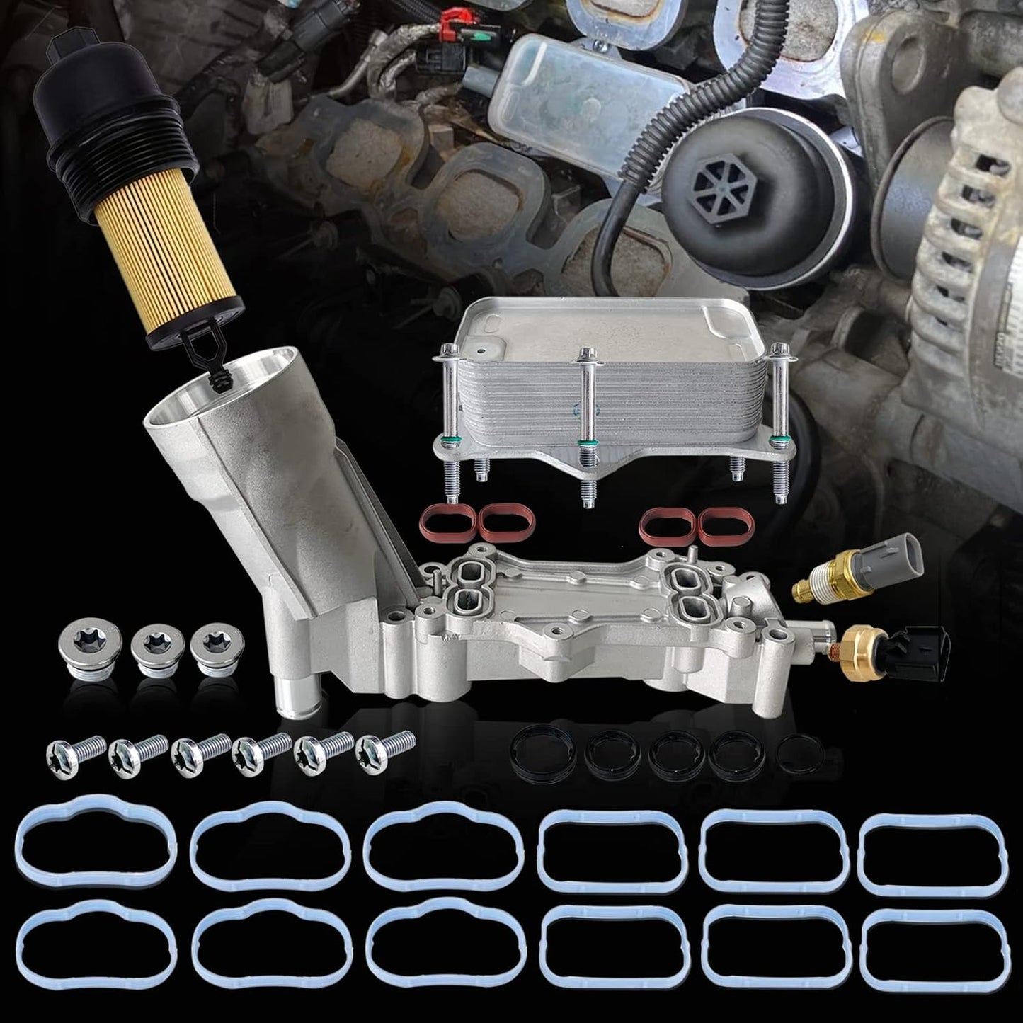 WHYQL Aluminum Engine Oil Cooler and Oil Filter Housing Compatible with 2011-2021 Chrysler 200 300, Dodge Charger, Grand Cherokee, Wrangler, Ram Promaster 3.6L V6 Oe926-876 926-959 (New)