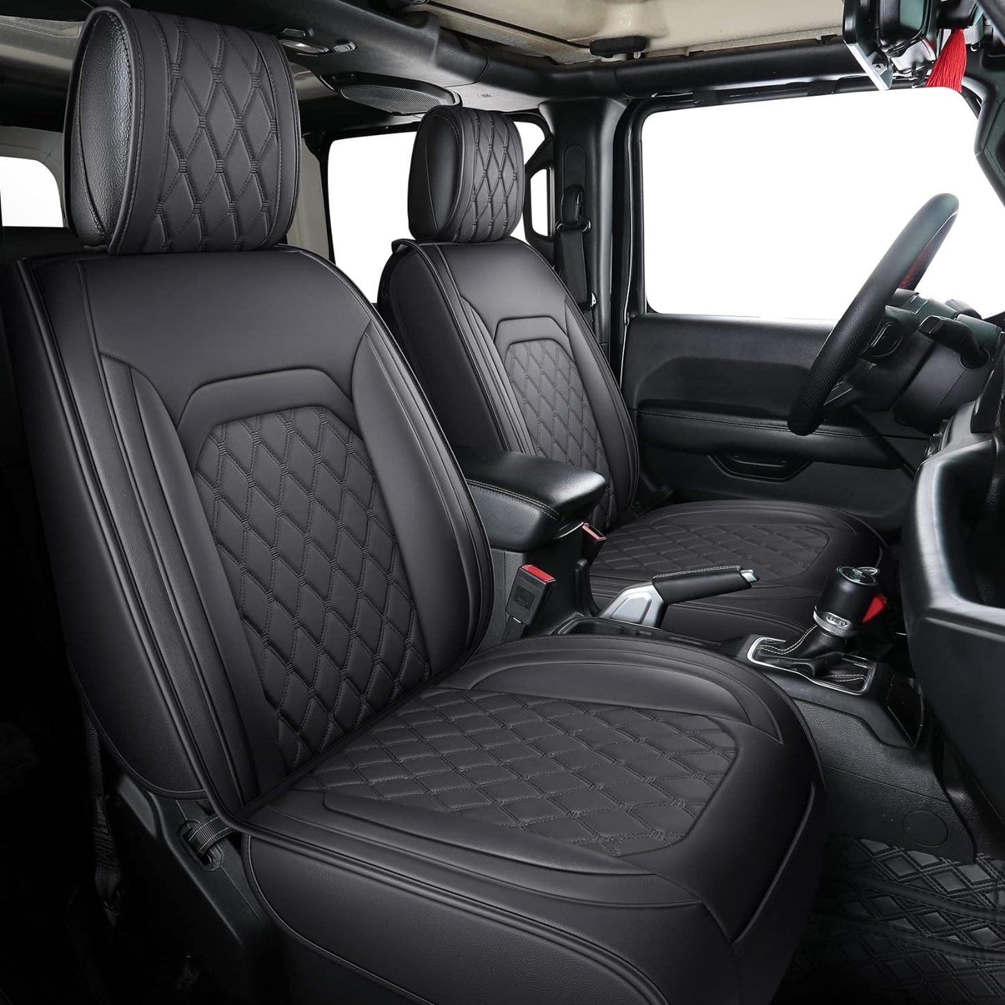 Aierxuan Front Seat Covers Compatible with Jeep Wrangler JK JL Custom Fit 2007-2025 2/4 Door Sahara Willys Sport High Altitude Unlimited Truck Pickup Waterproof Leather(2 PCS Front, Black-White)