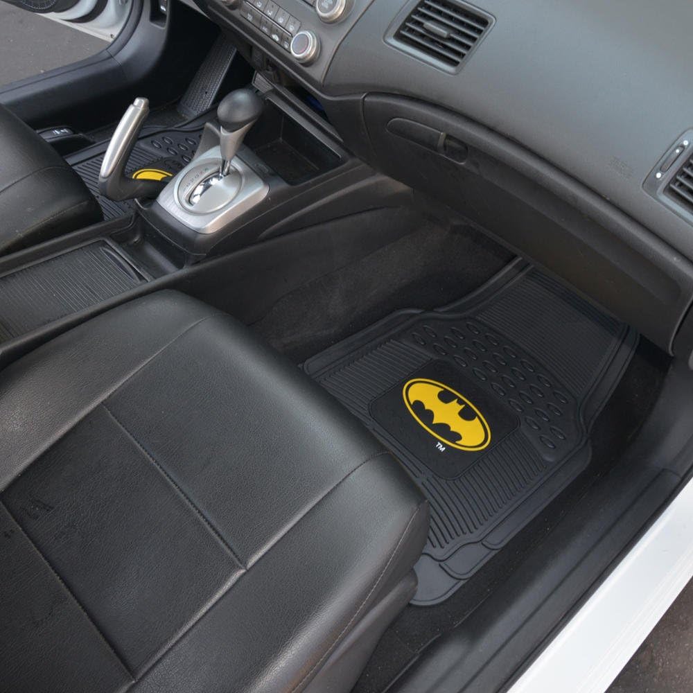 Warner Brothers WBMT-1372 Original Batman Rubber Floor Mats for Car 2 Piece Front Trimmable Heavy Duty Protection