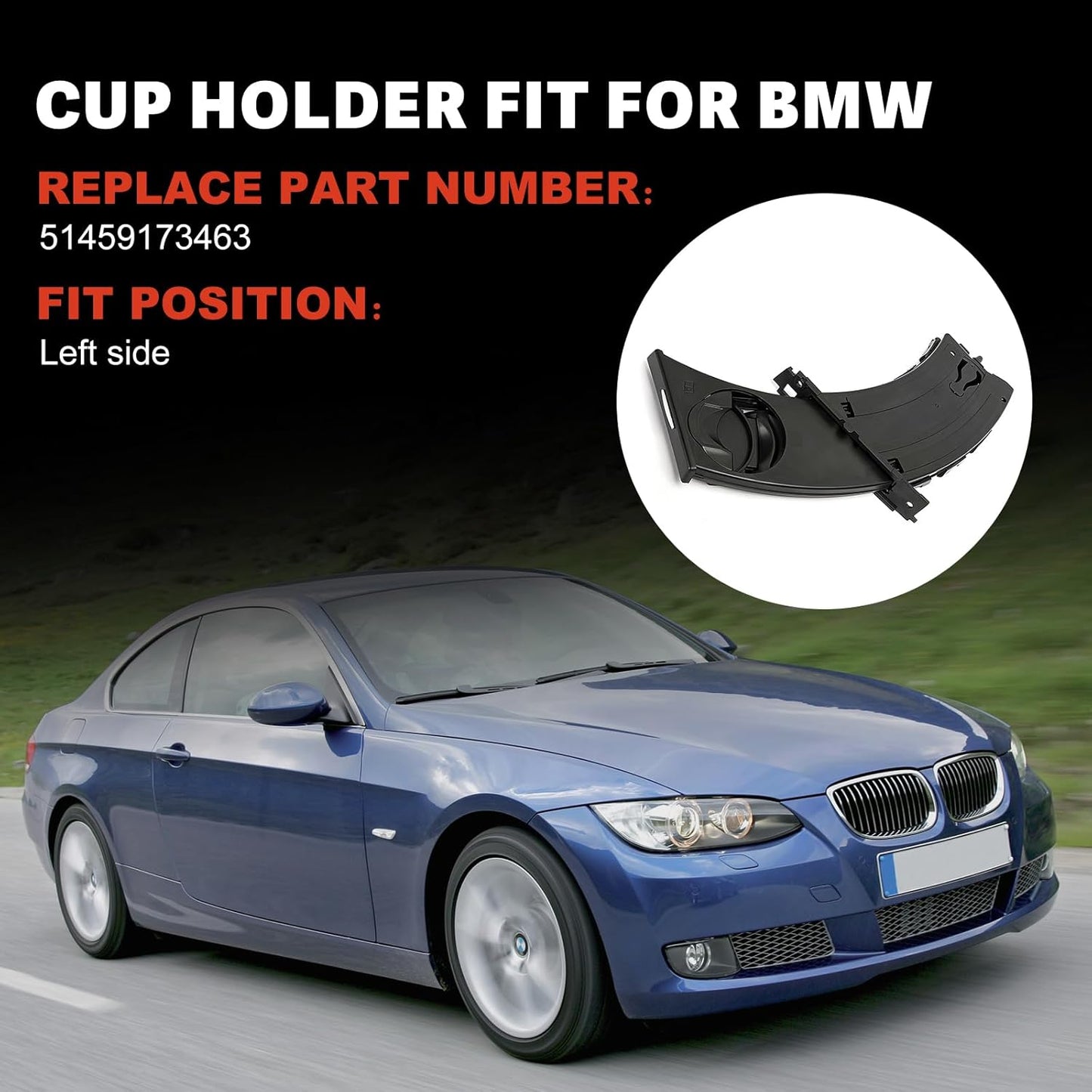 USTAR Dashboard Cup Holder Replacement for 2006-2011 BMW E90 E91 E92 E93 325i 325xi 328i 328xi 330i 330xi 335d 335i 335i3 335xi M3, Fit Front Left and Black, Replaces 51459173463
