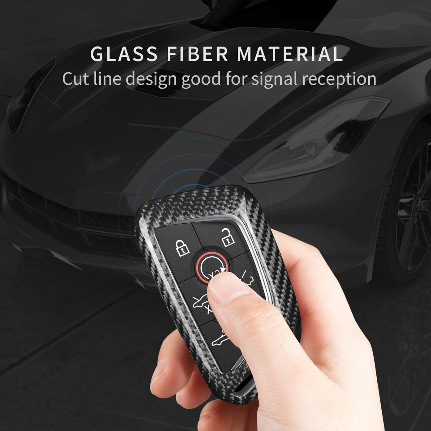 Real Glass Fiber Key Fob Cover Compatible with Corvette C8 Key Fob Case T-carbon Key Fob Protector Compatible with Stingray Corvette C8 2020-2025 Smart Key Case,Silver Black