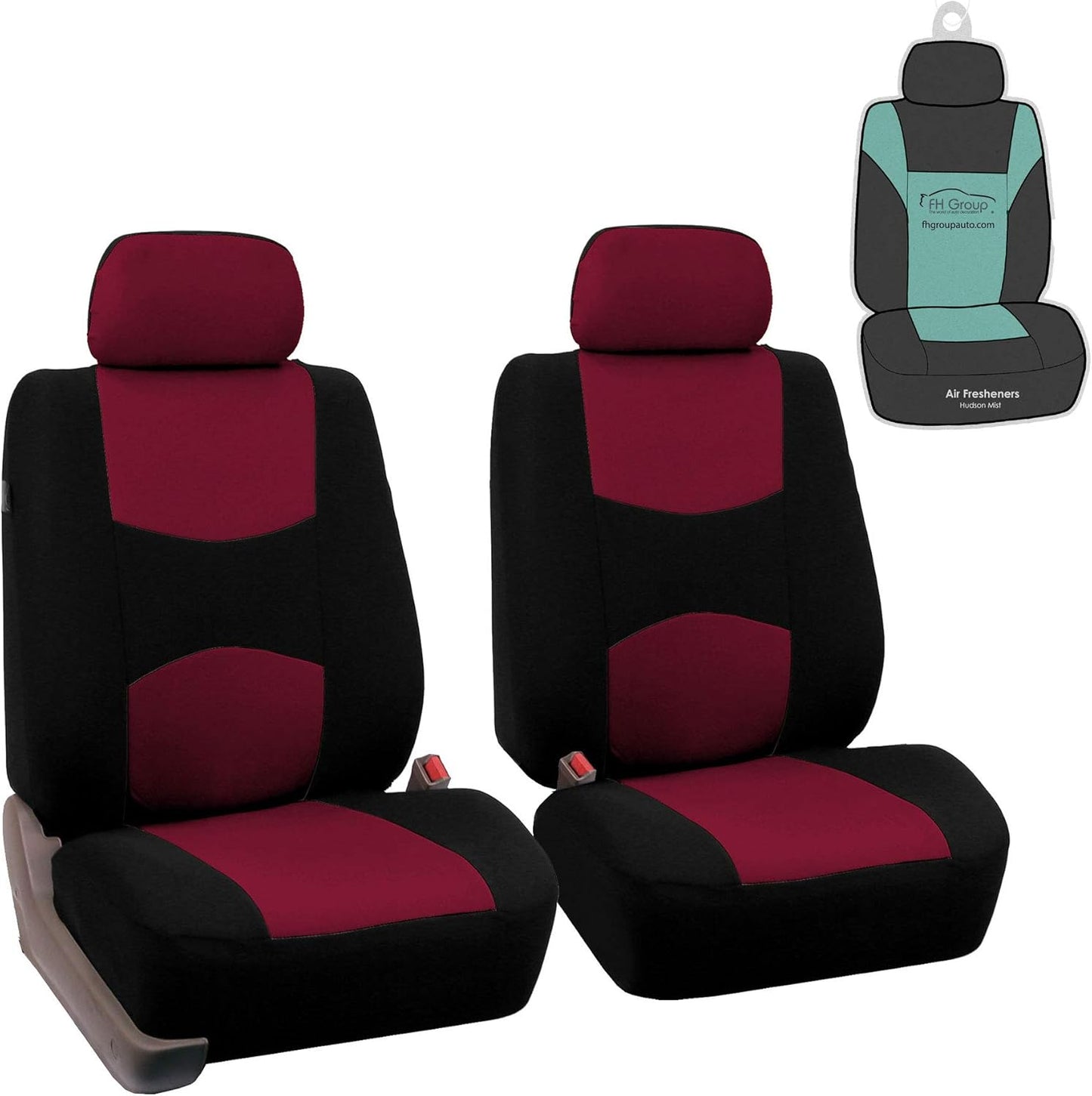 FH Group Unique Flat Cloth Full Set Car Seat Covers w. Silicone Steering Wheel Cover- Universal Fit for Most Cars, Trucks, SUVs or Vans (Pink/Black)