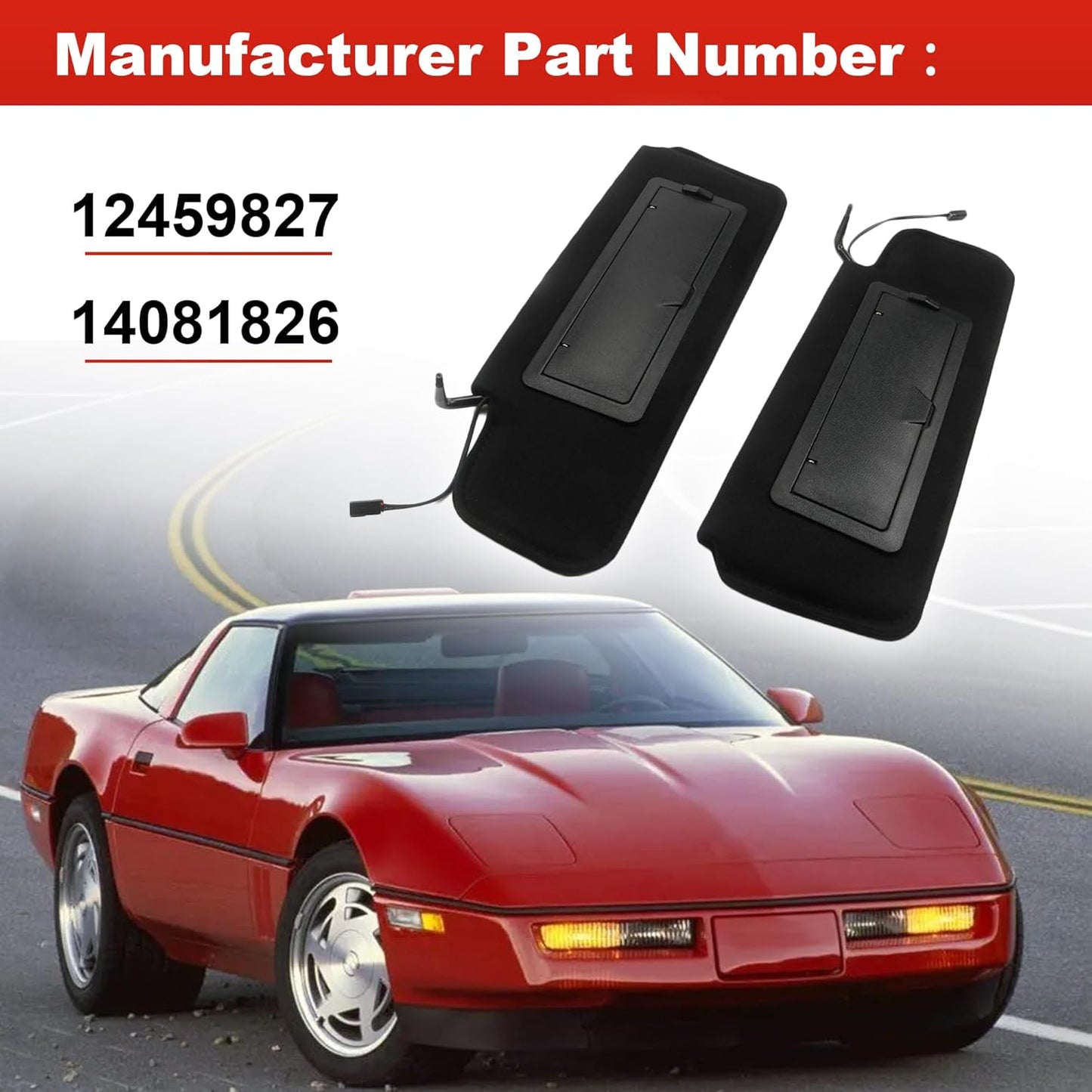 Sun Visors Sunshades W/Vanity Mirror & LED Light for 1984-1996 Corvette C4