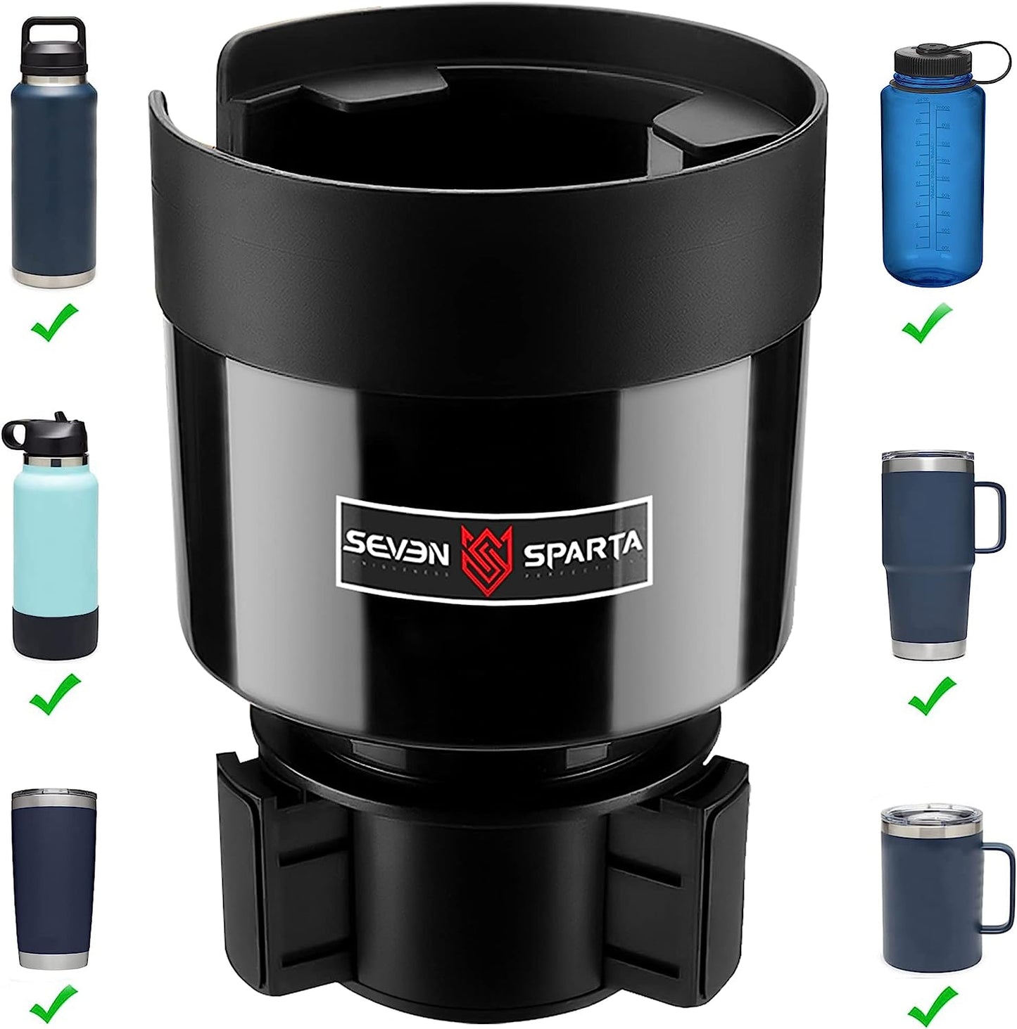 Seven Sparta Car Cup Holder Expander Organizer with Adjustable Base, Compatible with Hydro Flasks 32/40 Ounce, Compatible with Yeti Ramblers 20/26/30 Ounce, Other Bottles in 3.4"-3.8" (Gray)