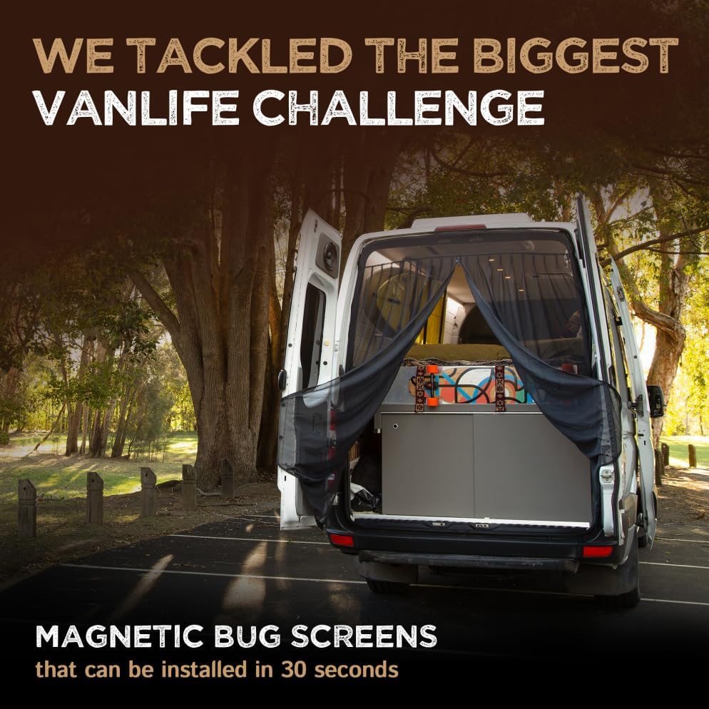 Living in a Bubble Van Bug Screen for Standard Roof Mercedes Benz Sprinter and Ford Transit, Universal Size Rear Door Flyscreen Mosquito Net, Center Zipper Closure