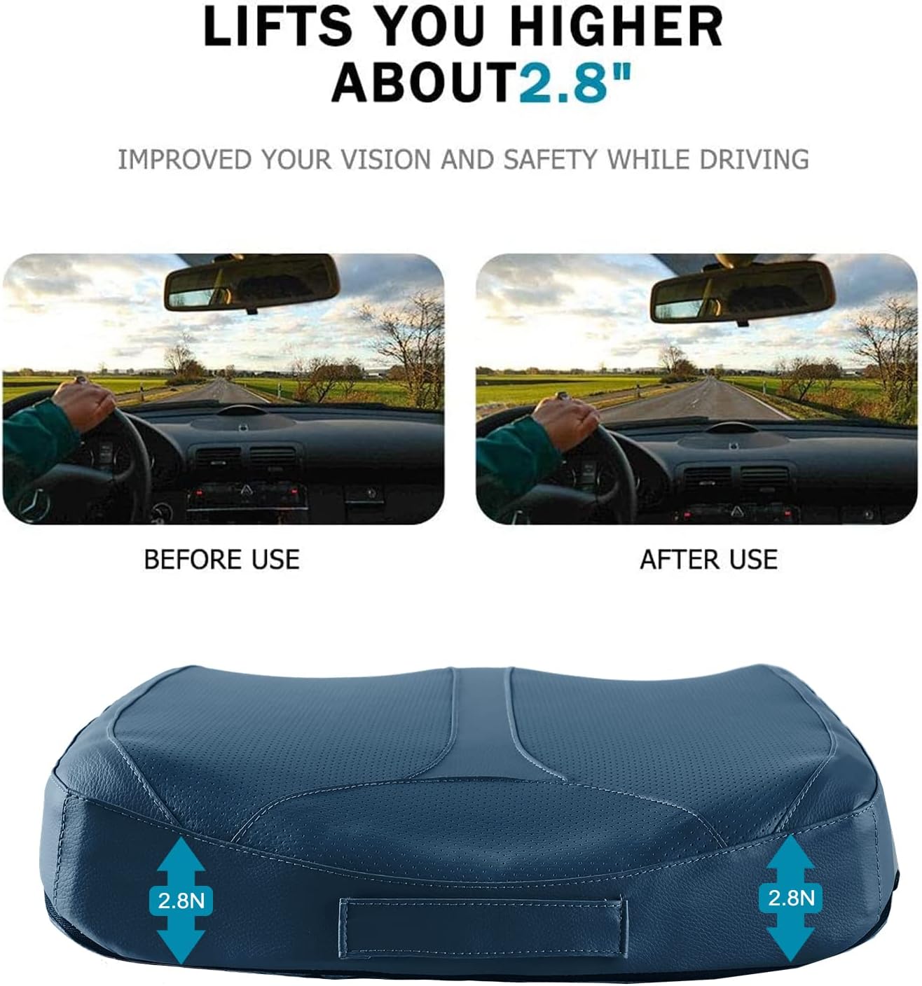 QYILAY Leather Car Memory Foam Heightening Seat Cushion for Short People Driving,Hip(Coccyx/Tailbone) and Lower Back Pain Relief Butt Pillows,for Truck,SUV,Office Chair,Wheelchair,etc. (Blue