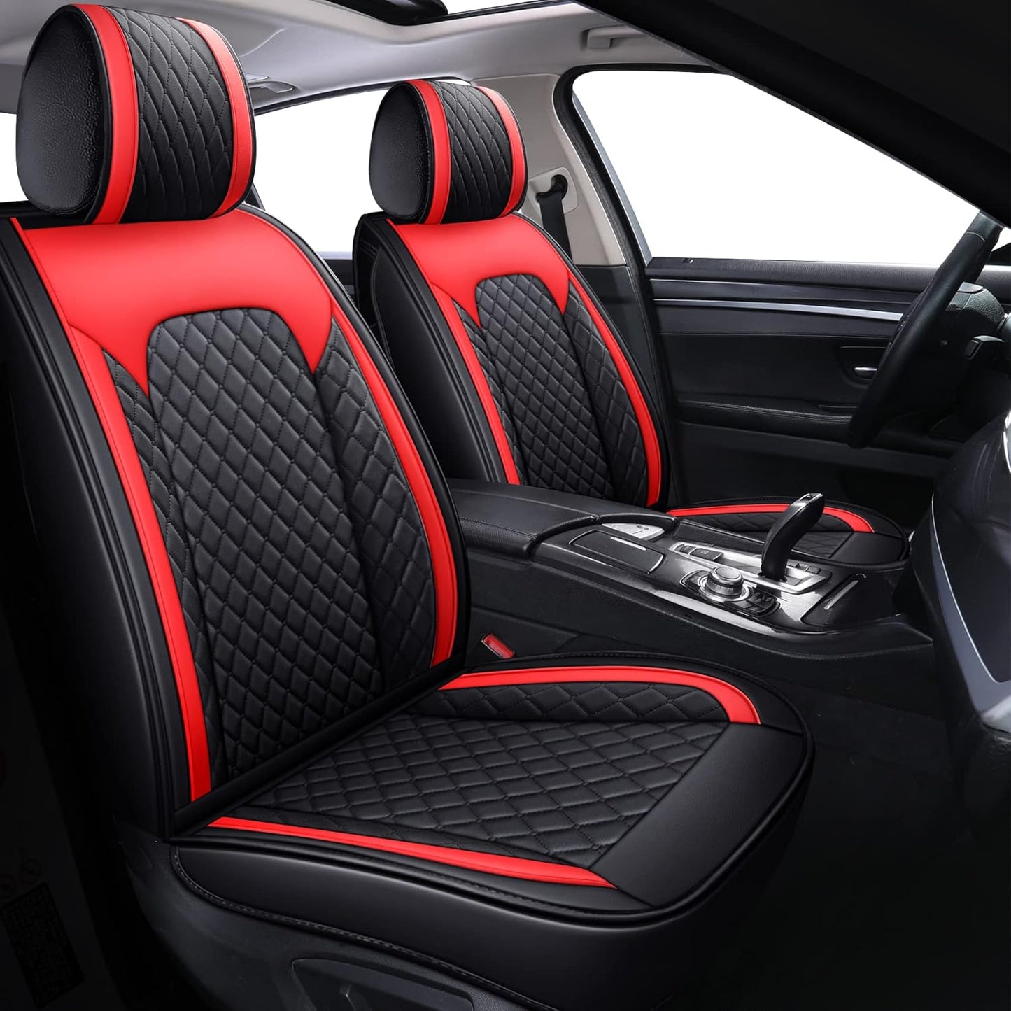 Aierxuan Front Seats Covers Waterproof Leather Cushion Universal for Toyota Rav4 Kia Sorento Tucson Pilot HRV Ridgeline Odyssey Chr Ford Ranger Edge Infiniti (2 PCS Front, Black-Red)